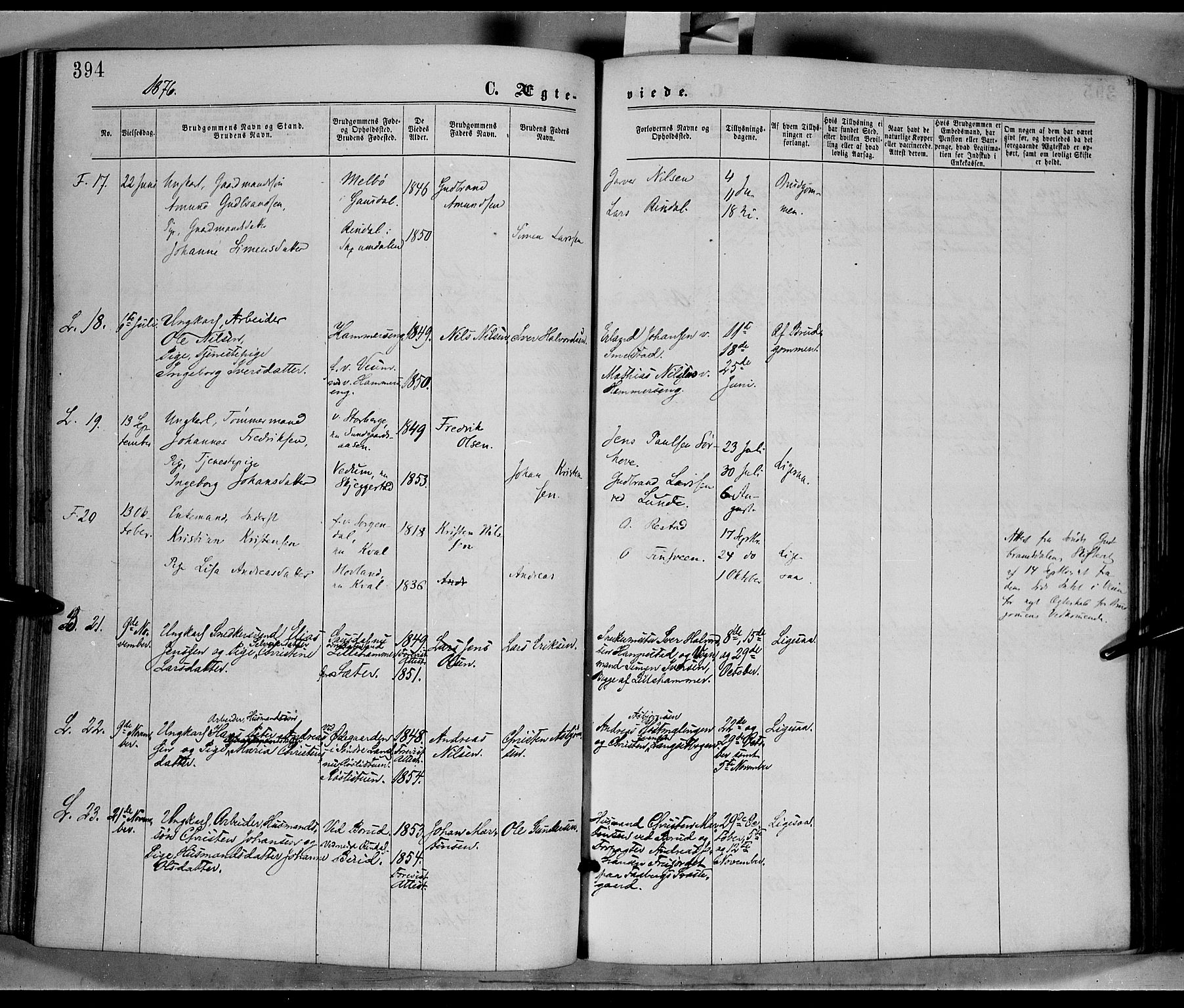 Fåberg prestekontor, AV/SAH-PREST-086/H/Ha/Haa/L0007: Parish register (official) no. 7, 1868-1878, p. 394