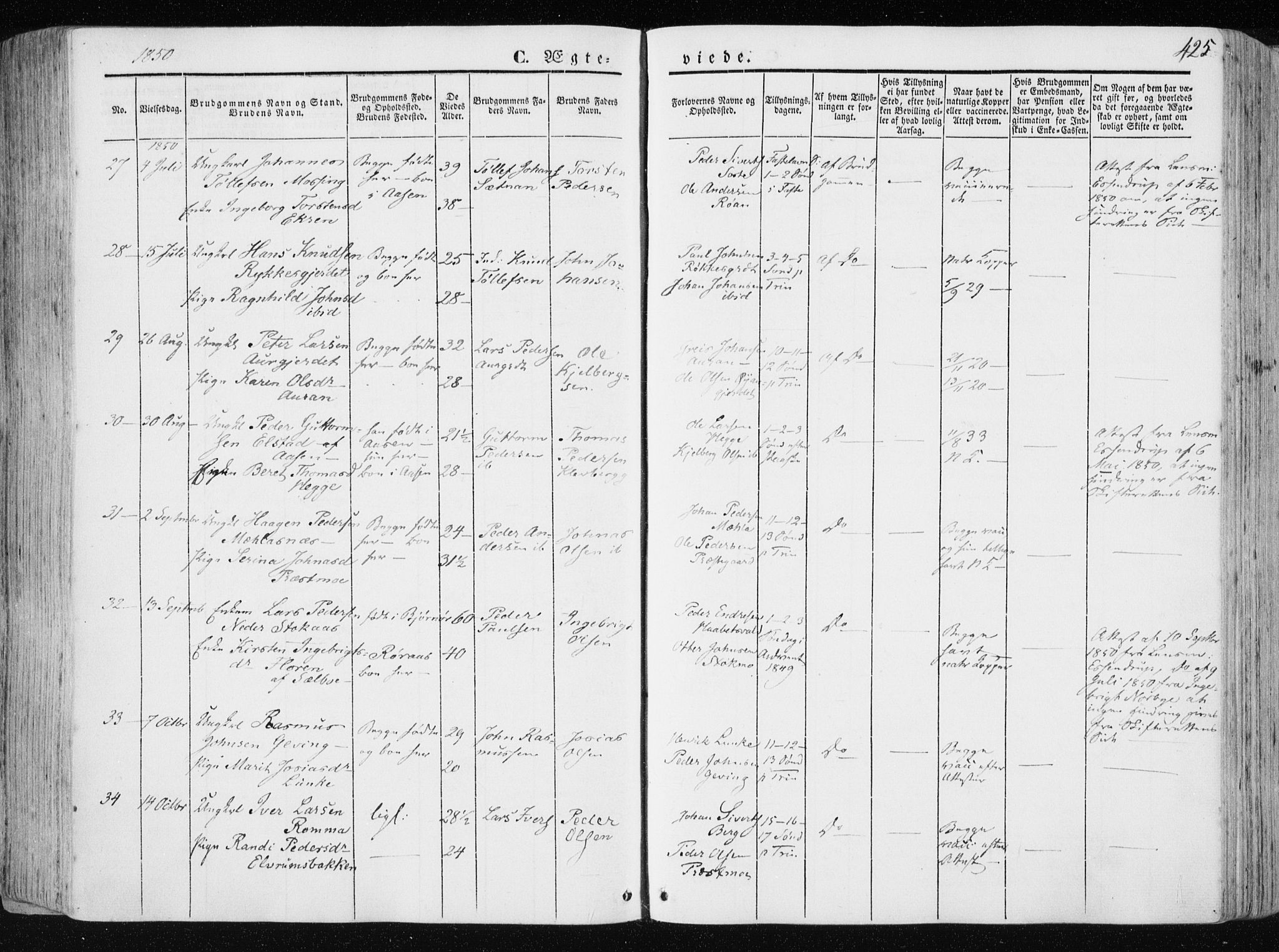 Ministerialprotokoller, klokkerbøker og fødselsregistre - Nord-Trøndelag, AV/SAT-A-1458/709/L0074: Parish register (official) no. 709A14, 1845-1858, p. 425