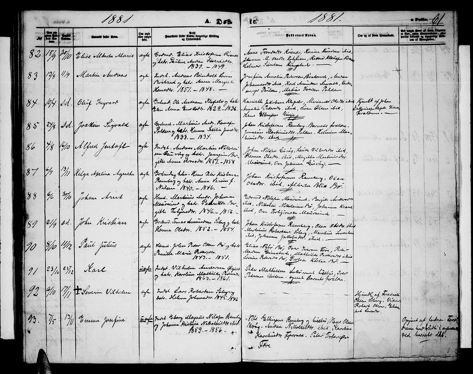 Ministerialprotokoller, klokkerbøker og fødselsregistre - Nordland, AV/SAT-A-1459/891/L1314: Parish register (copy) no. 891C03, 1870-1885, p. 61