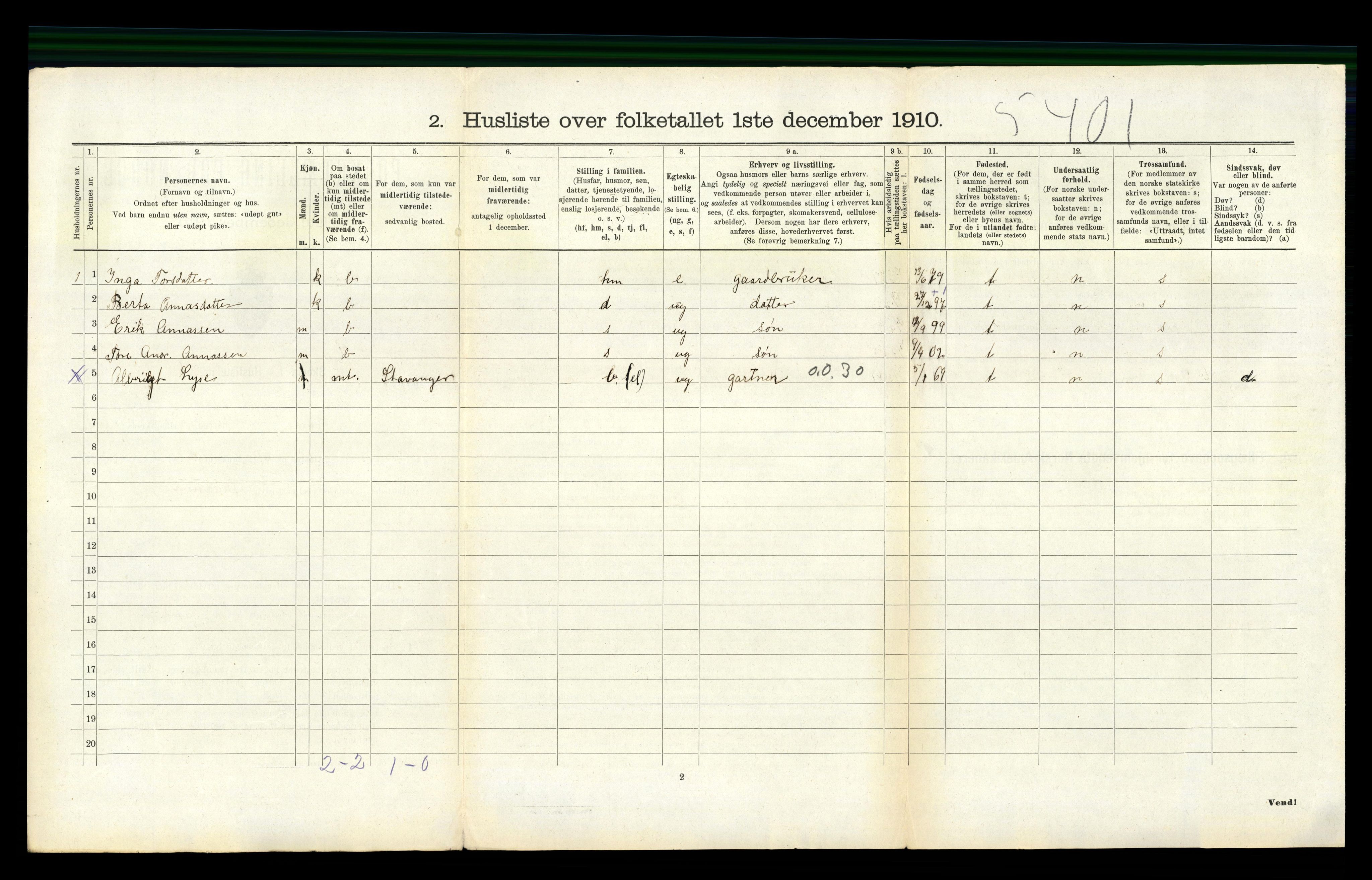 RA, 1910 census for Forsand, 1910, p. 550