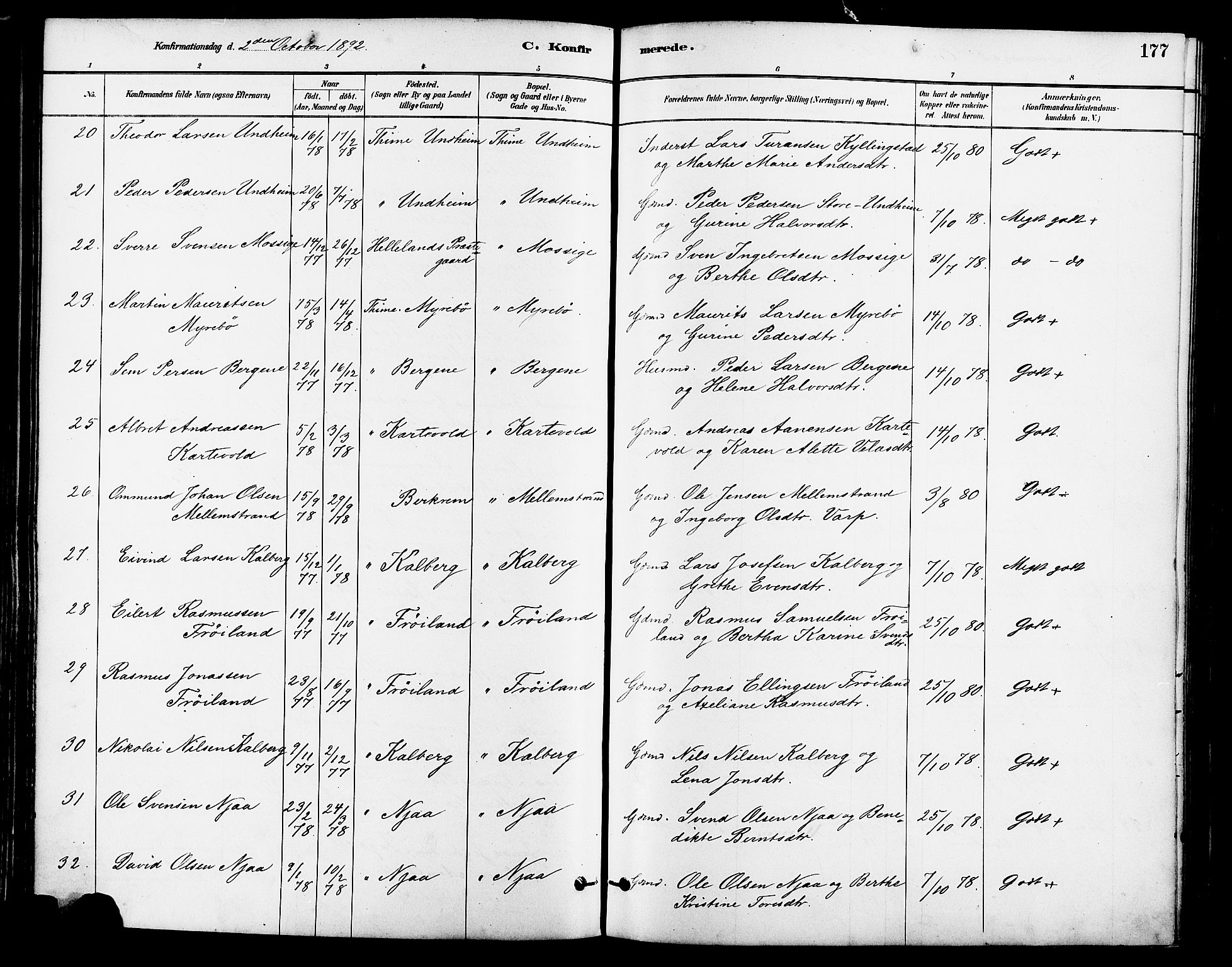 Lye sokneprestkontor, AV/SAST-A-101794/001/30BA/L0009: Parish register (official) no. A 8, 1881-1892, p. 177