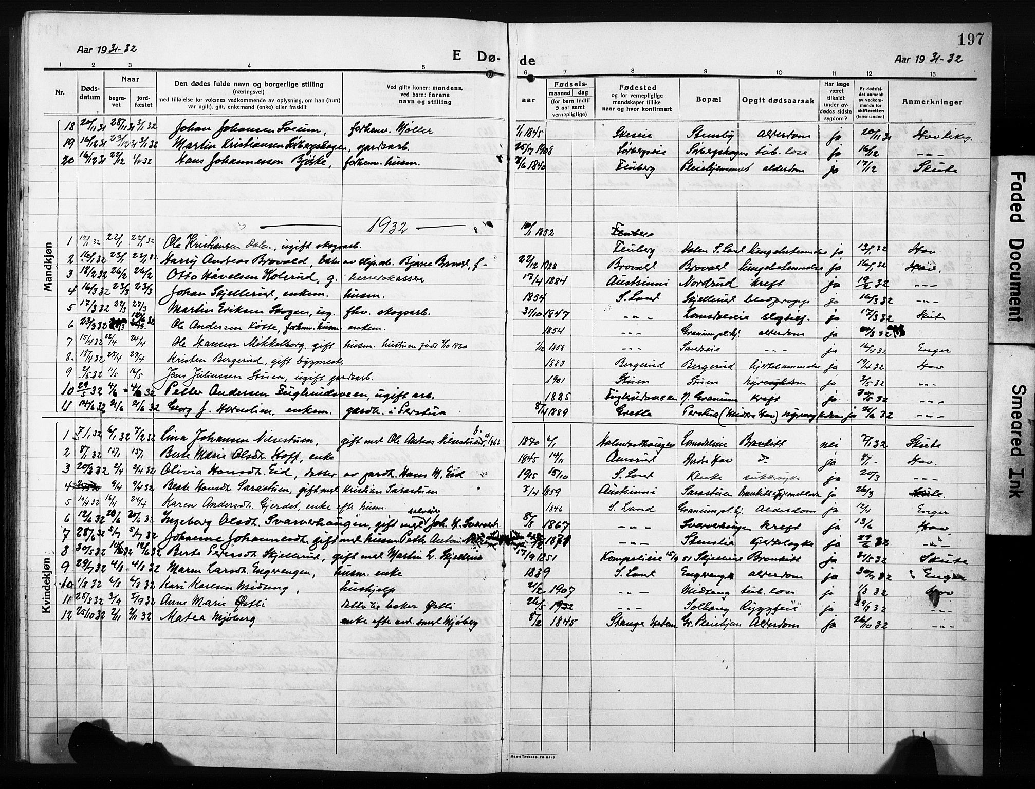 Søndre Land prestekontor, AV/SAH-PREST-122/L/L0007: Parish register (copy) no. 7, 1915-1932, p. 197