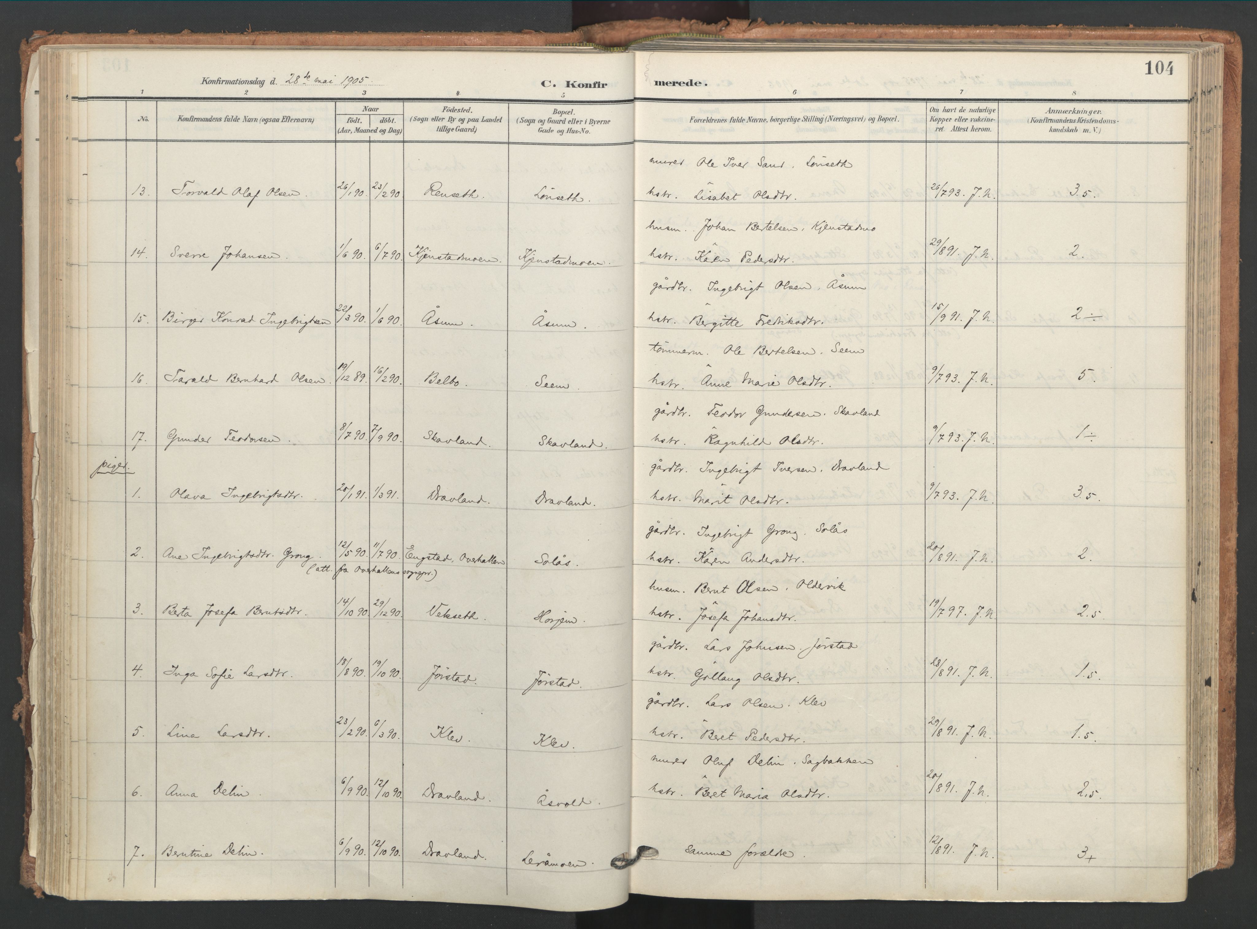 Ministerialprotokoller, klokkerbøker og fødselsregistre - Nord-Trøndelag, SAT/A-1458/749/L0477: Parish register (official) no. 749A11, 1902-1927, p. 104