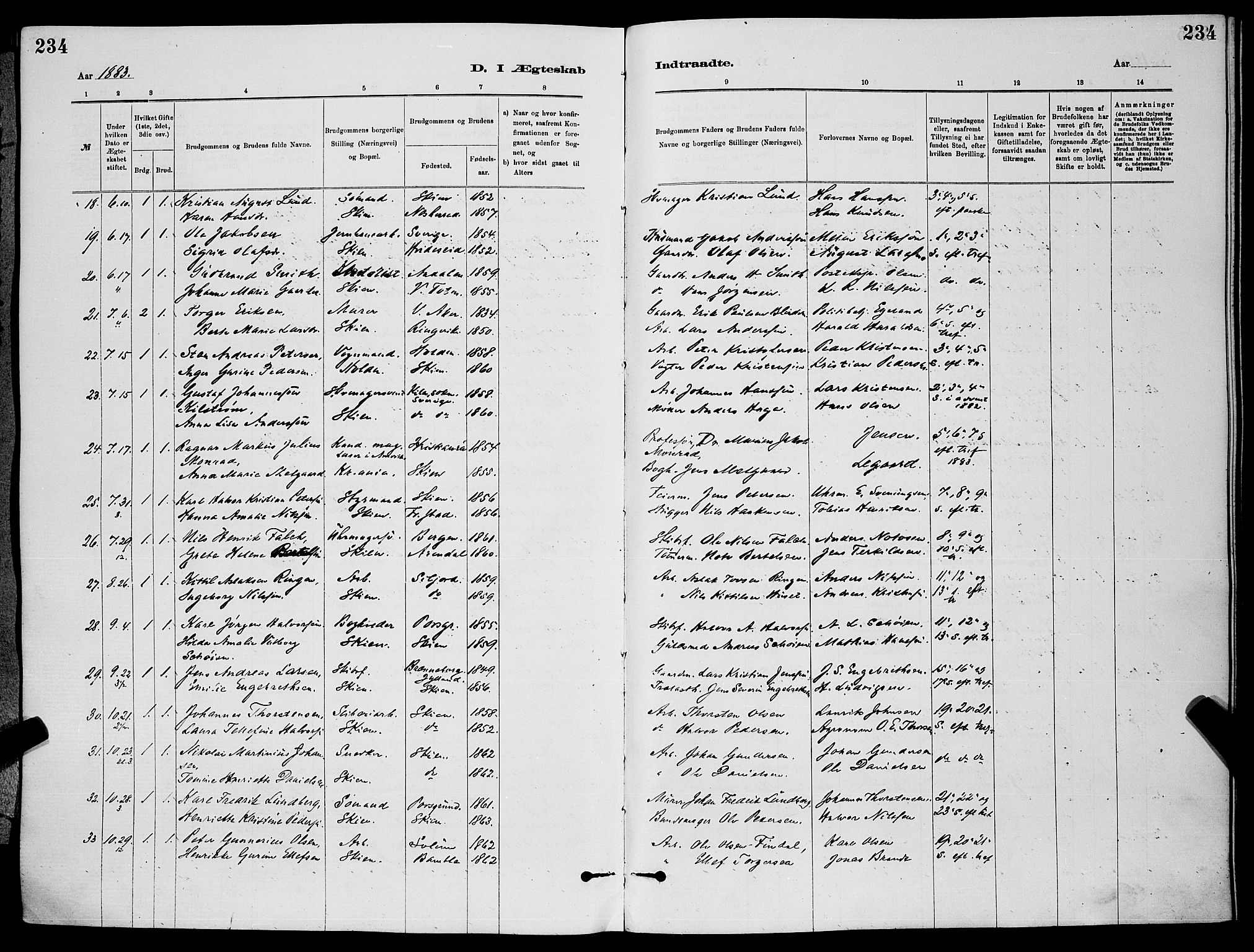 Skien kirkebøker, SAKO/A-302/G/Ga/L0006: Parish register (copy) no. 6, 1881-1890, p. 234