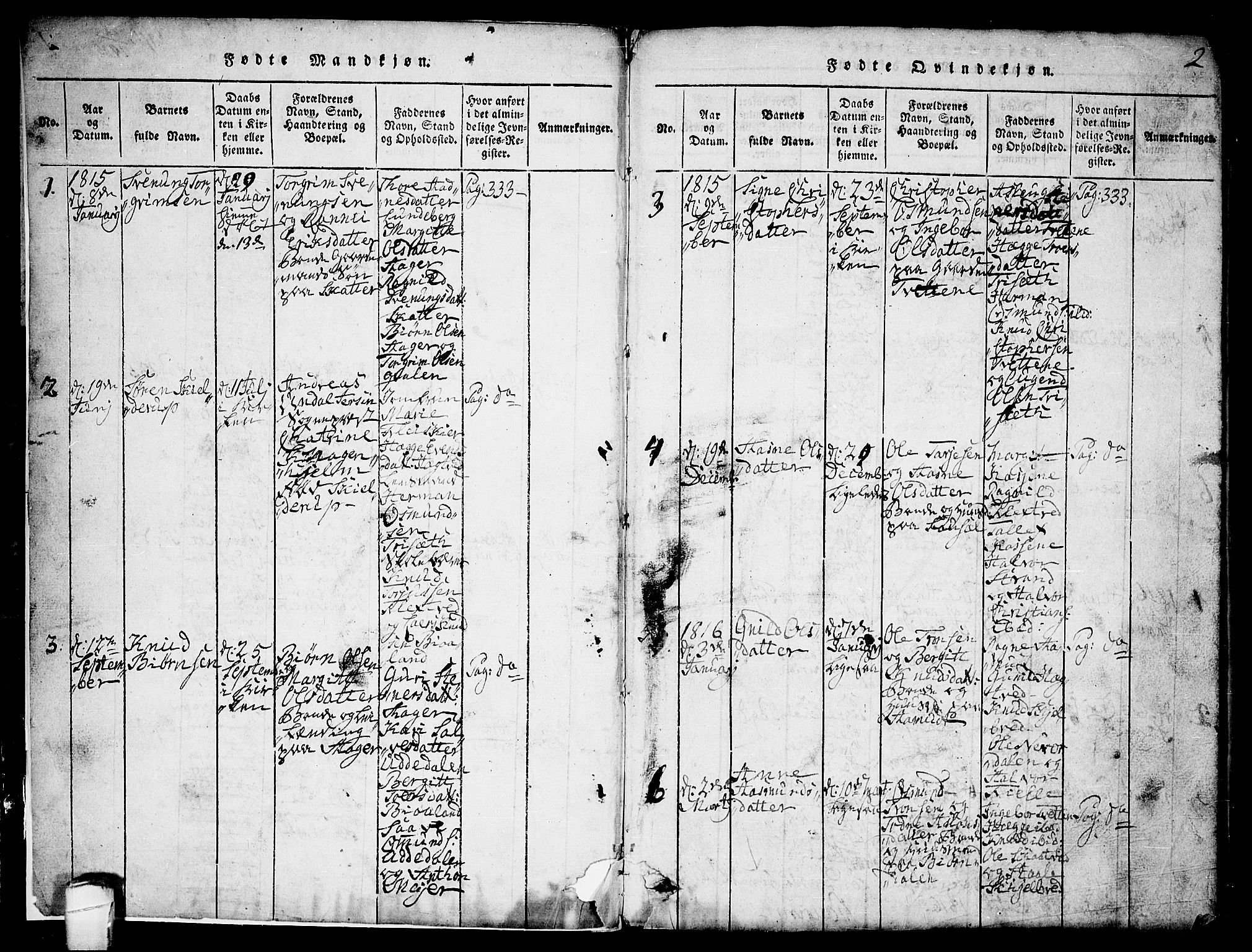 Lårdal kirkebøker, SAKO/A-284/G/Ga/L0001: Parish register (copy) no. I 1, 1815-1861, p. 2