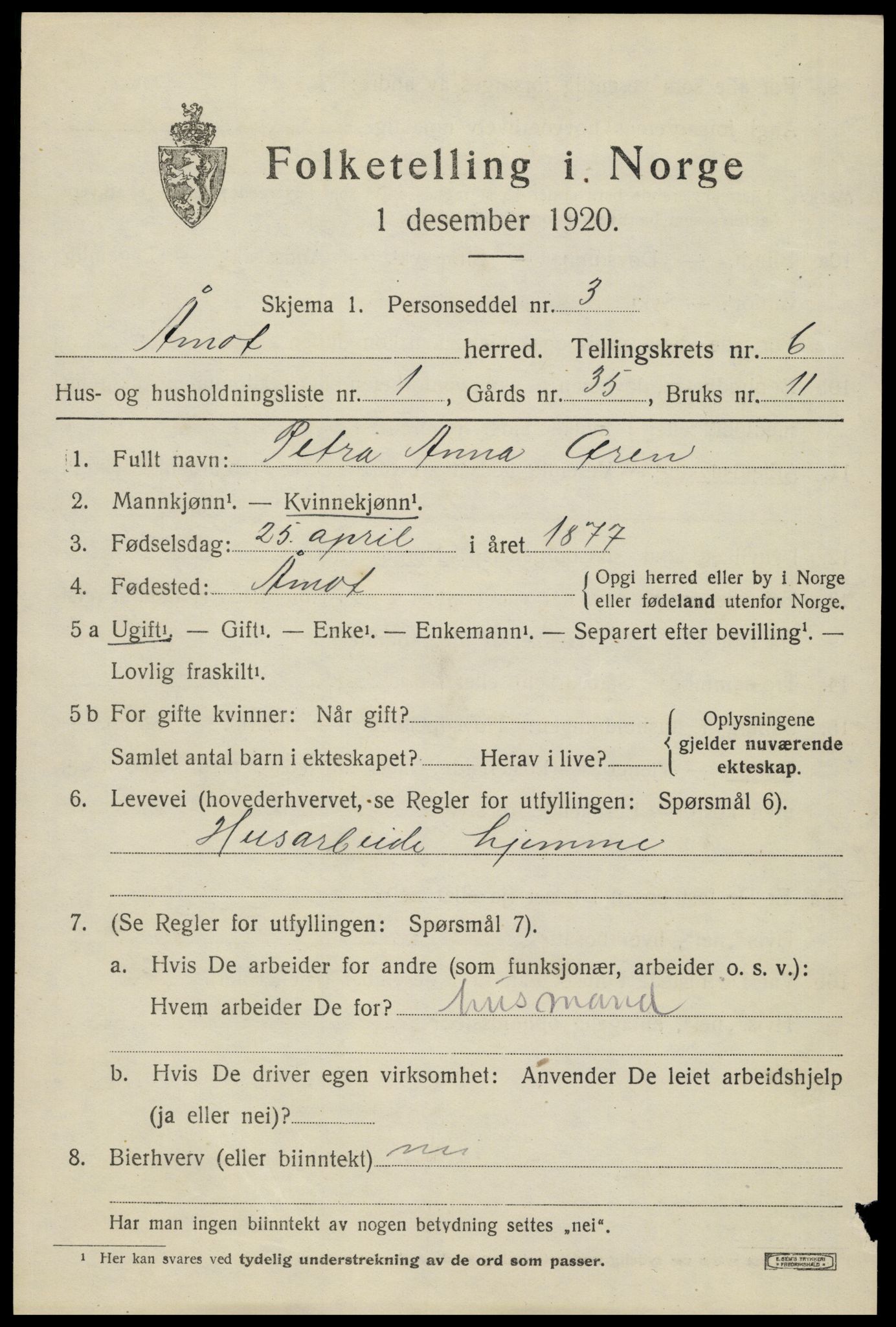 SAH, 1920 census for Åmot, 1920, p. 7297