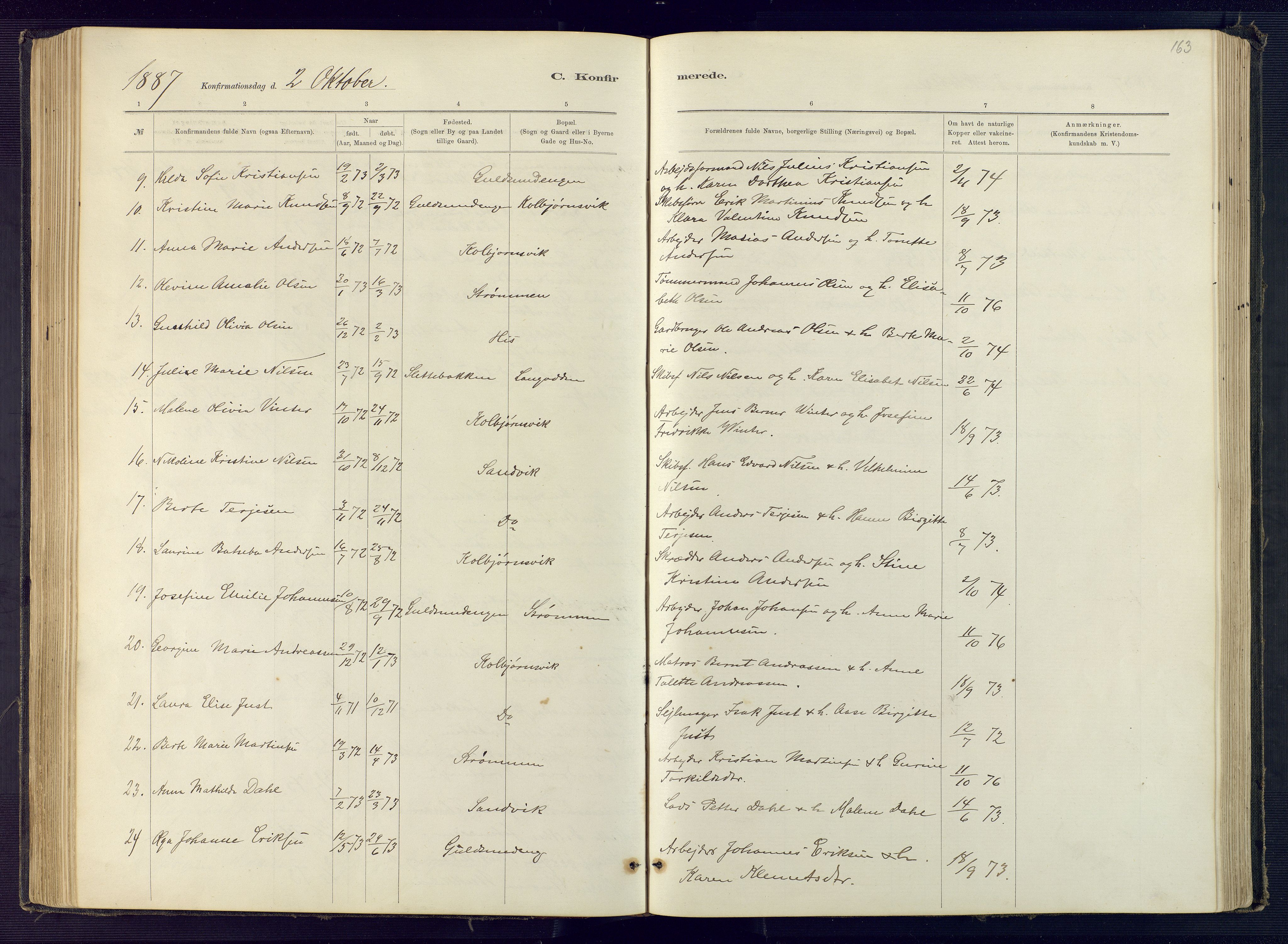 Hisøy sokneprestkontor, AV/SAK-1111-0020/F/Fb/L0003: Parish register (copy) no. B 3, 1885-1905, p. 163
