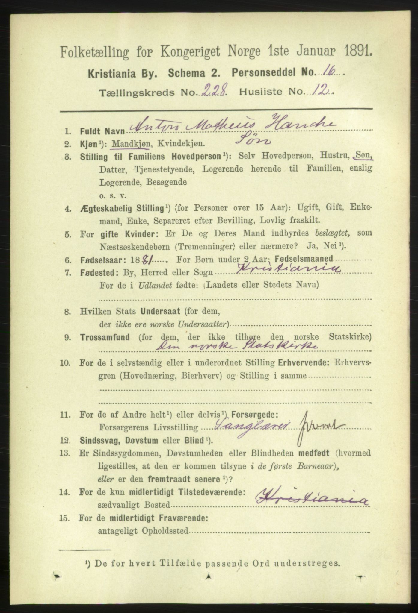 RA, 1891 census for 0301 Kristiania, 1891, p. 139732