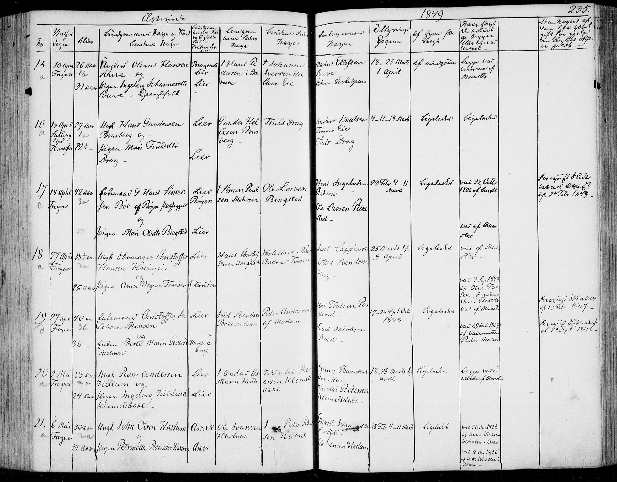 Lier kirkebøker, AV/SAKO-A-230/F/Fa/L0011: Parish register (official) no. I 11, 1843-1854, p. 235