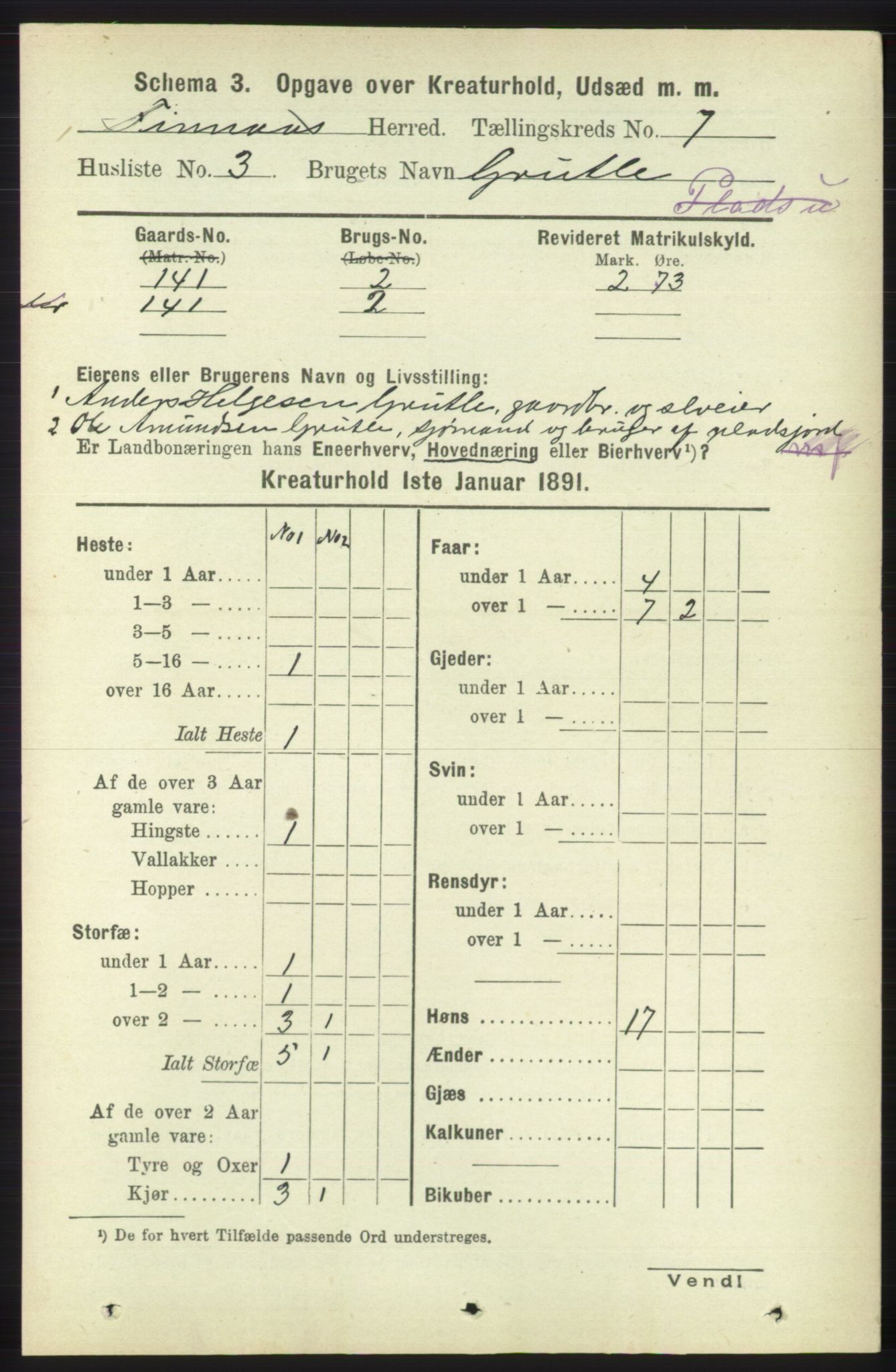 RA, 1891 census for 1218 Finnås, 1891, p. 6697