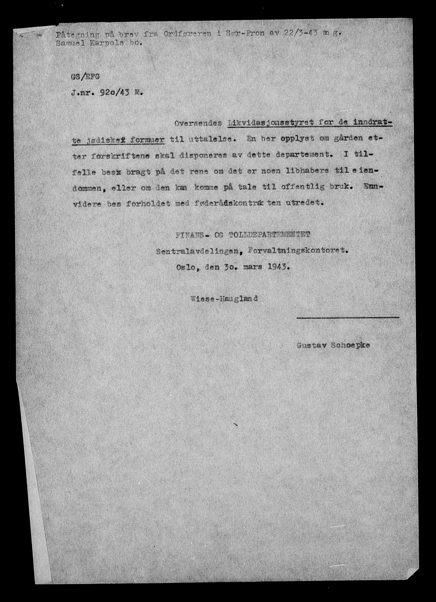 Justisdepartementet, Tilbakeføringskontoret for inndratte formuer, AV/RA-S-1564/H/Hc/Hcc/L0949: --, 1945-1947, p. 713