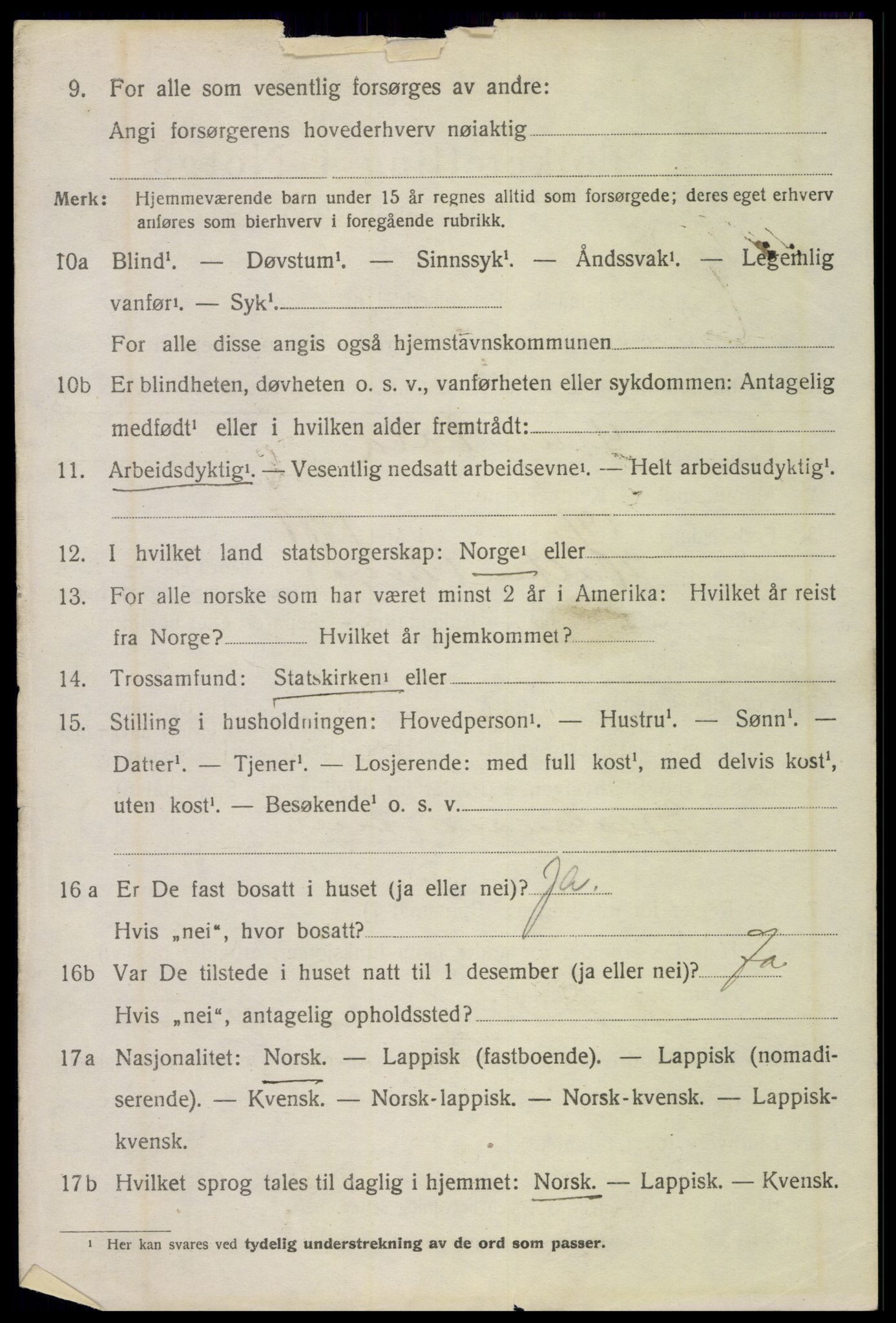 SAT, 1920 census for Sortland, 1920, p. 4825