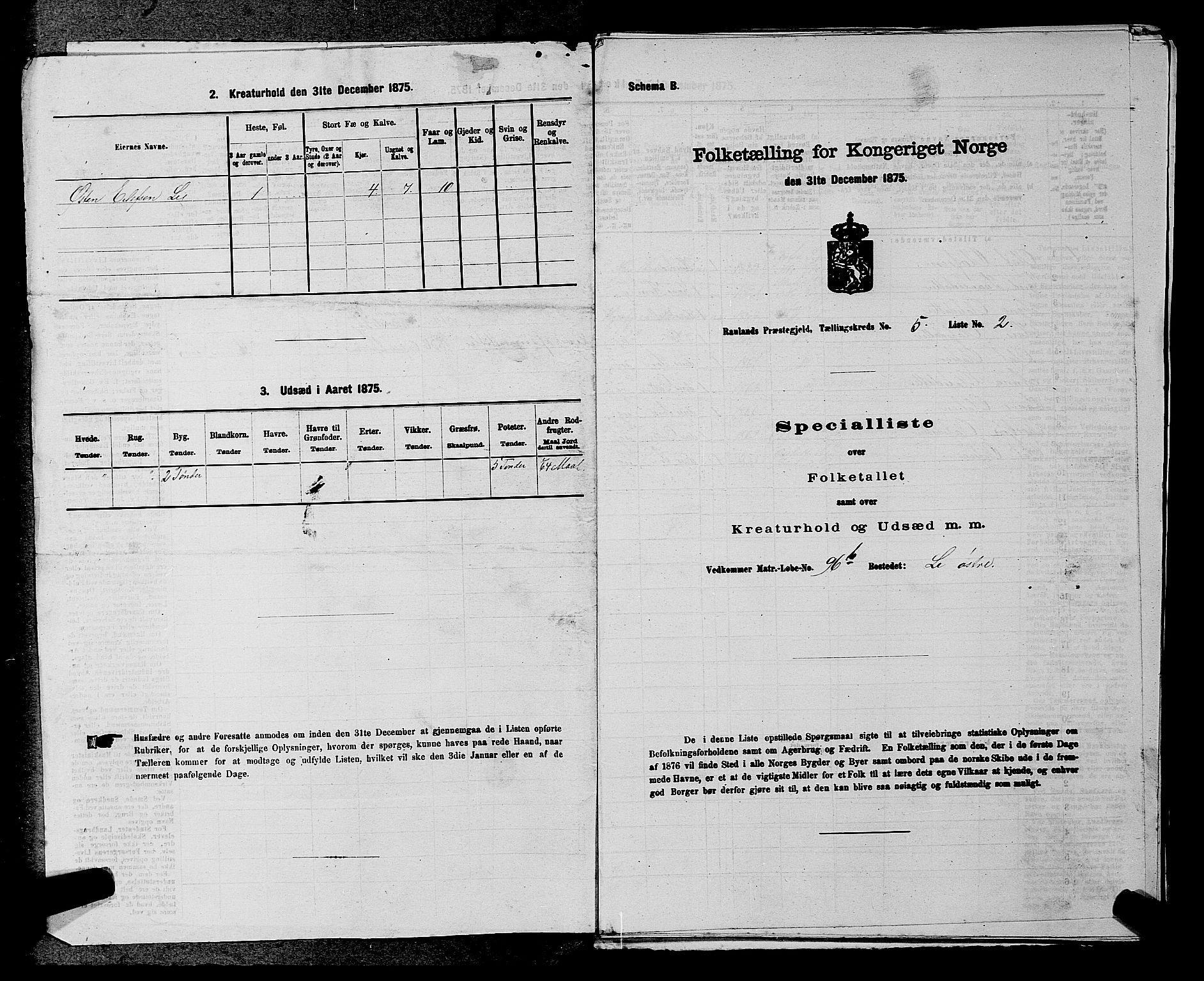 SAKO, 1875 census for 0835P Rauland, 1875, p. 281