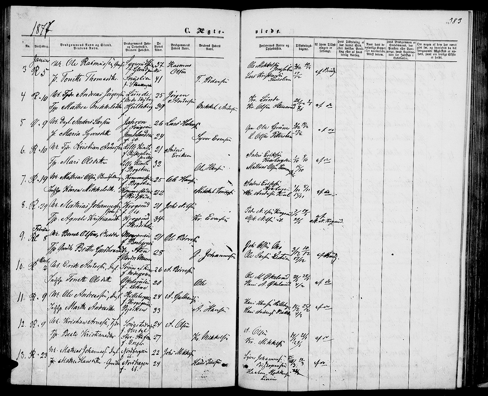 Ringsaker prestekontor, SAH/PREST-014/L/La/L0008: Parish register (copy) no. 8, 1870-1878, p. 383