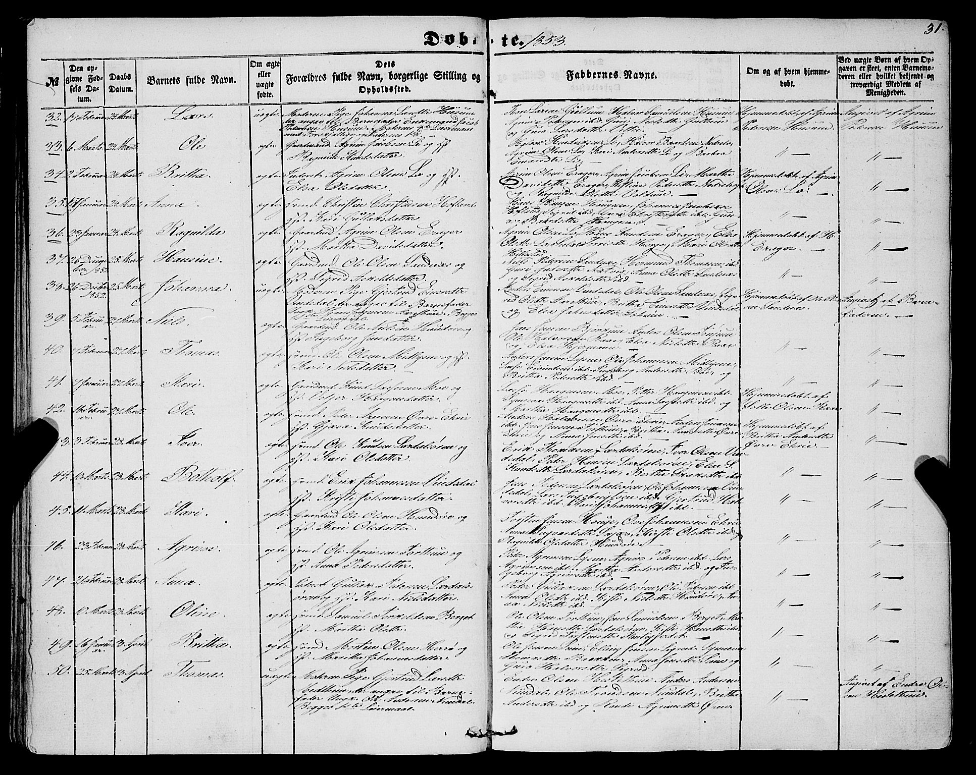 Lærdal sokneprestembete, SAB/A-81201: Parish register (official) no. A 11, 1850-1866, p. 31