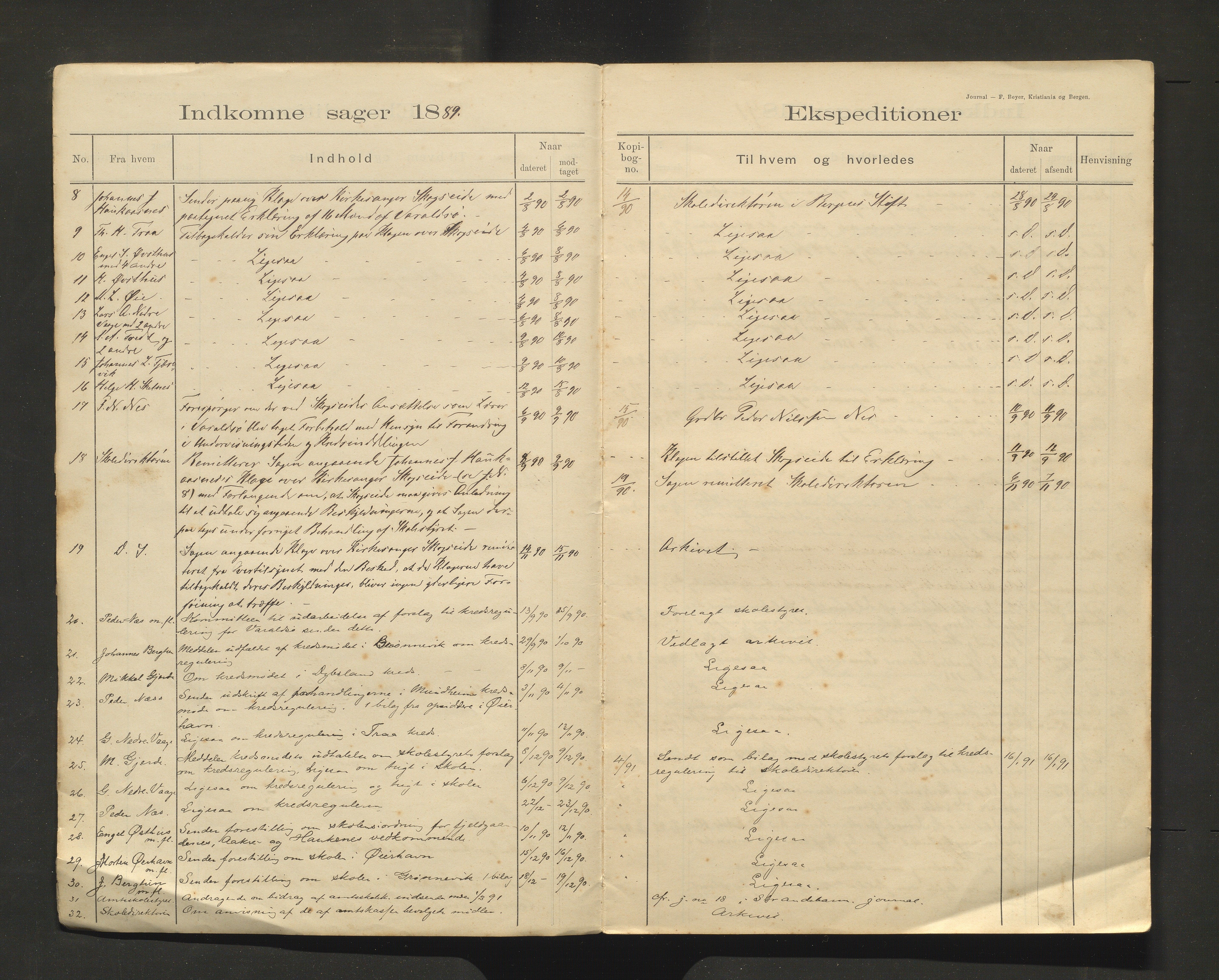 Varaldsøy kommune. Skulestyret, IKAH/1225-211/C/Ca/L0001/0001: Postjournalar for Varaldsøy skulestyre / Postjournal for Varaldsøy sokn skulestyre , 1889-1900