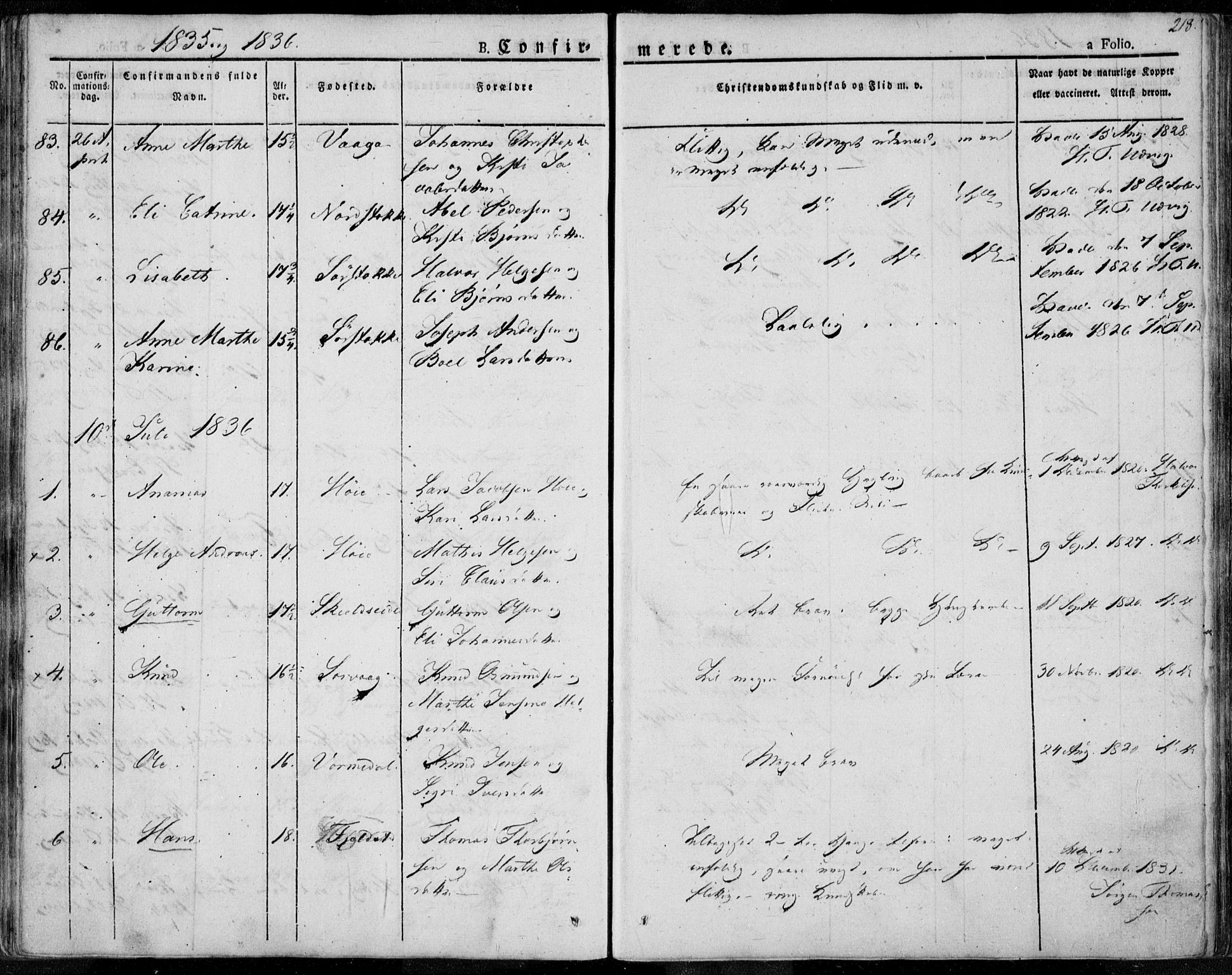 Avaldsnes sokneprestkontor, SAST/A -101851/H/Ha/Haa/L0005: Parish register (official) no. A 5.1, 1825-1841, p. 218