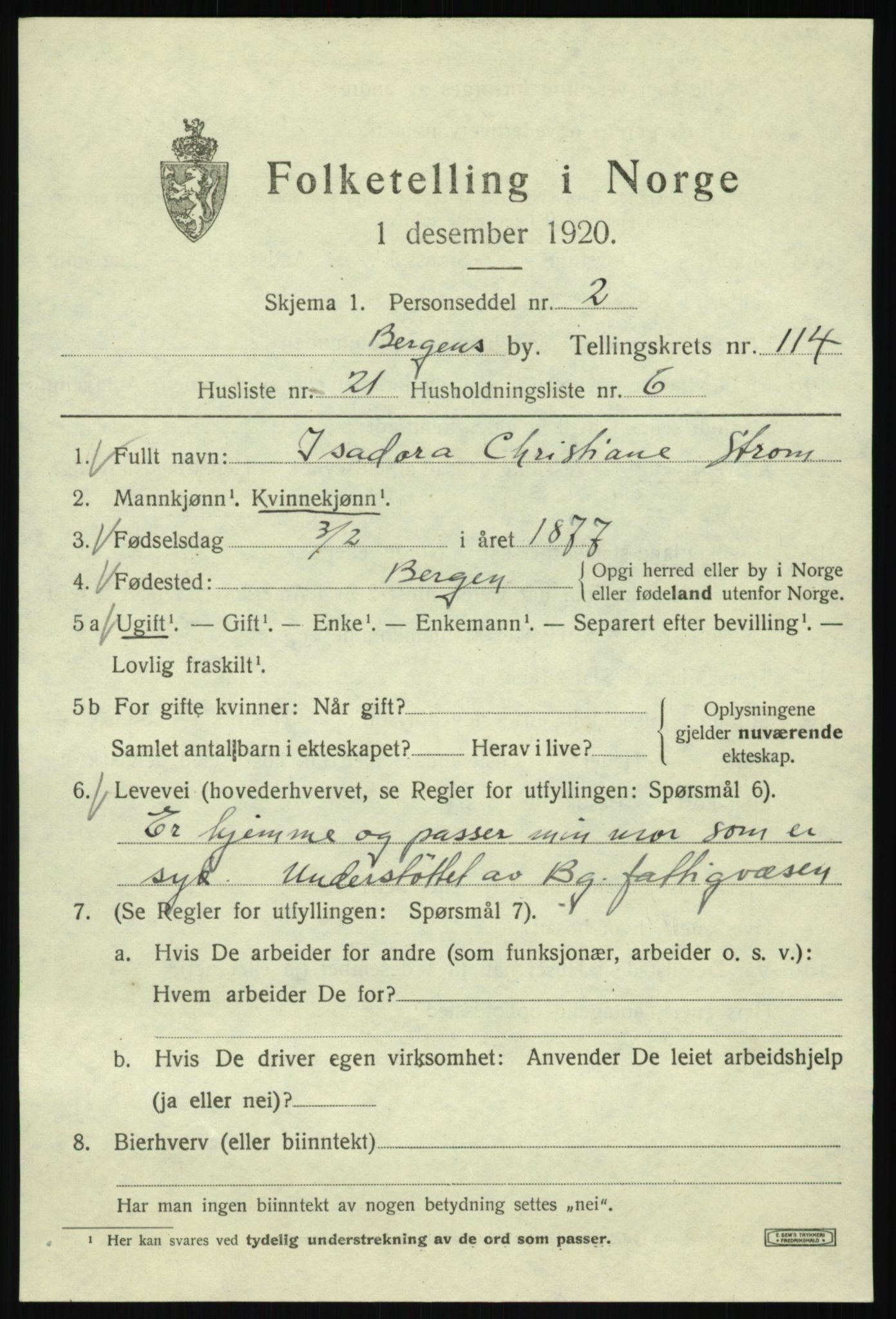 SAB, 1920 census for Bergen, 1920, p. 194936