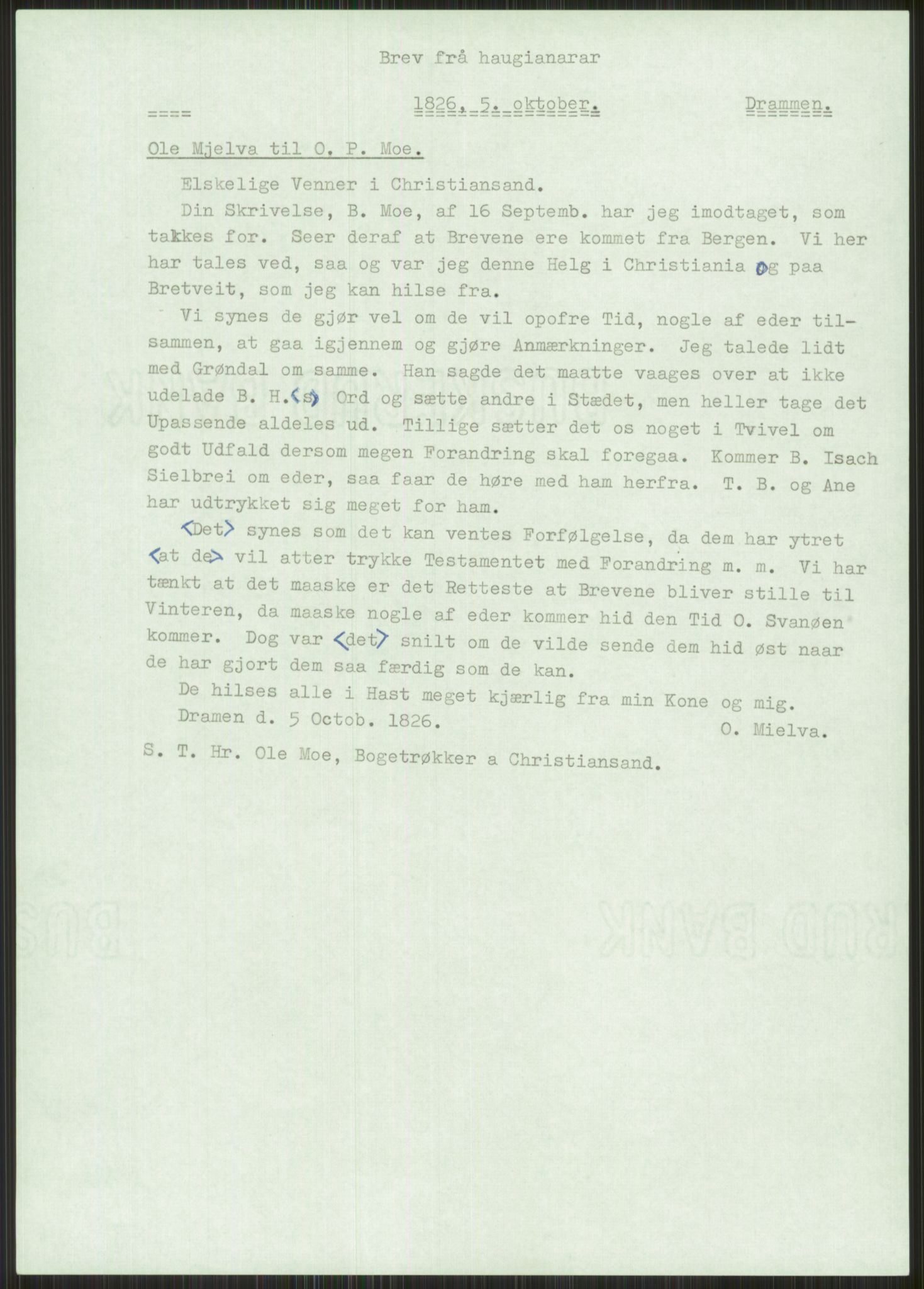 Samlinger til kildeutgivelse, Haugianerbrev, RA/EA-6834/F/L0003: Haugianerbrev III: 1822-1826, 1822-1826