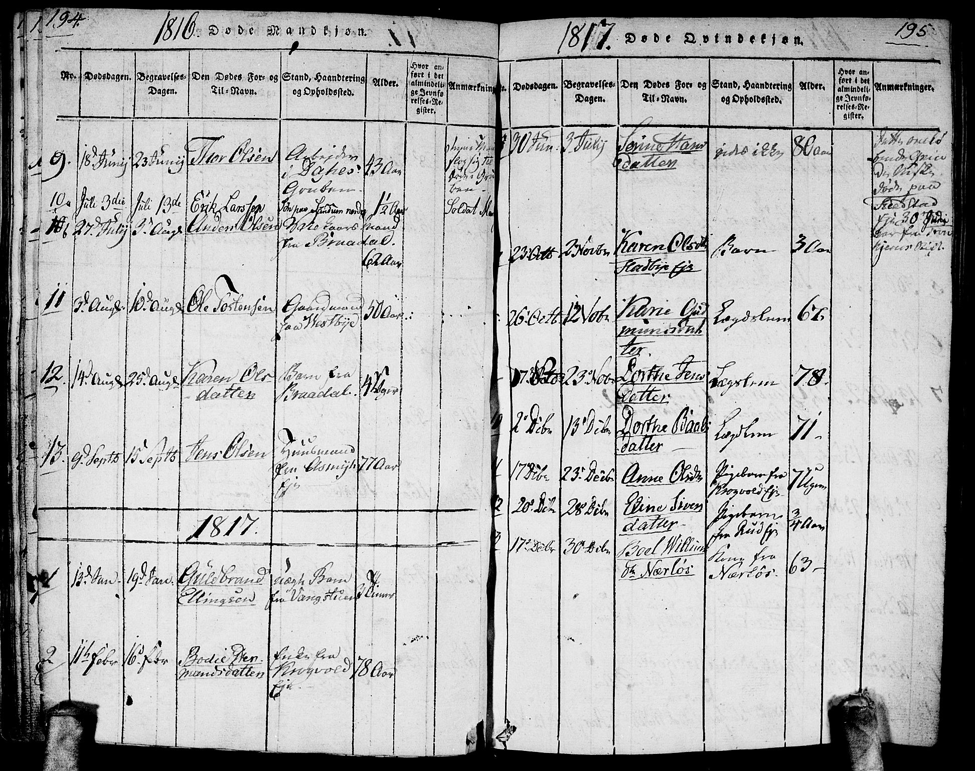 Gjerdrum prestekontor Kirkebøker, AV/SAO-A-10412b/G/Ga/L0001: Parish register (copy) no. I 1, 1816-1837, p. 194-195