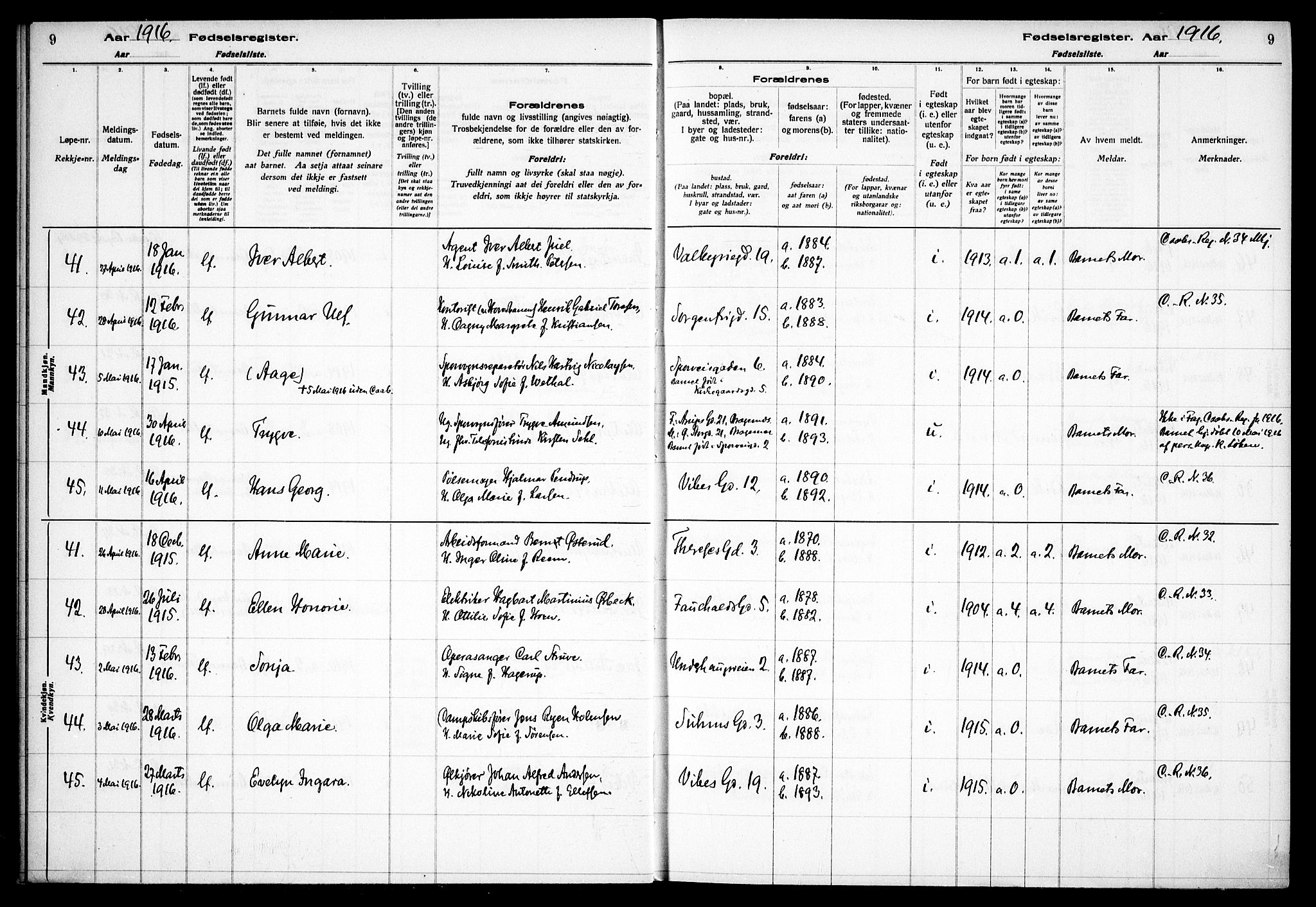 Fagerborg prestekontor Kirkebøker, SAO/A-10844/J/Ja/L0001: Birth register no. 1, 1916-1925, p. 9