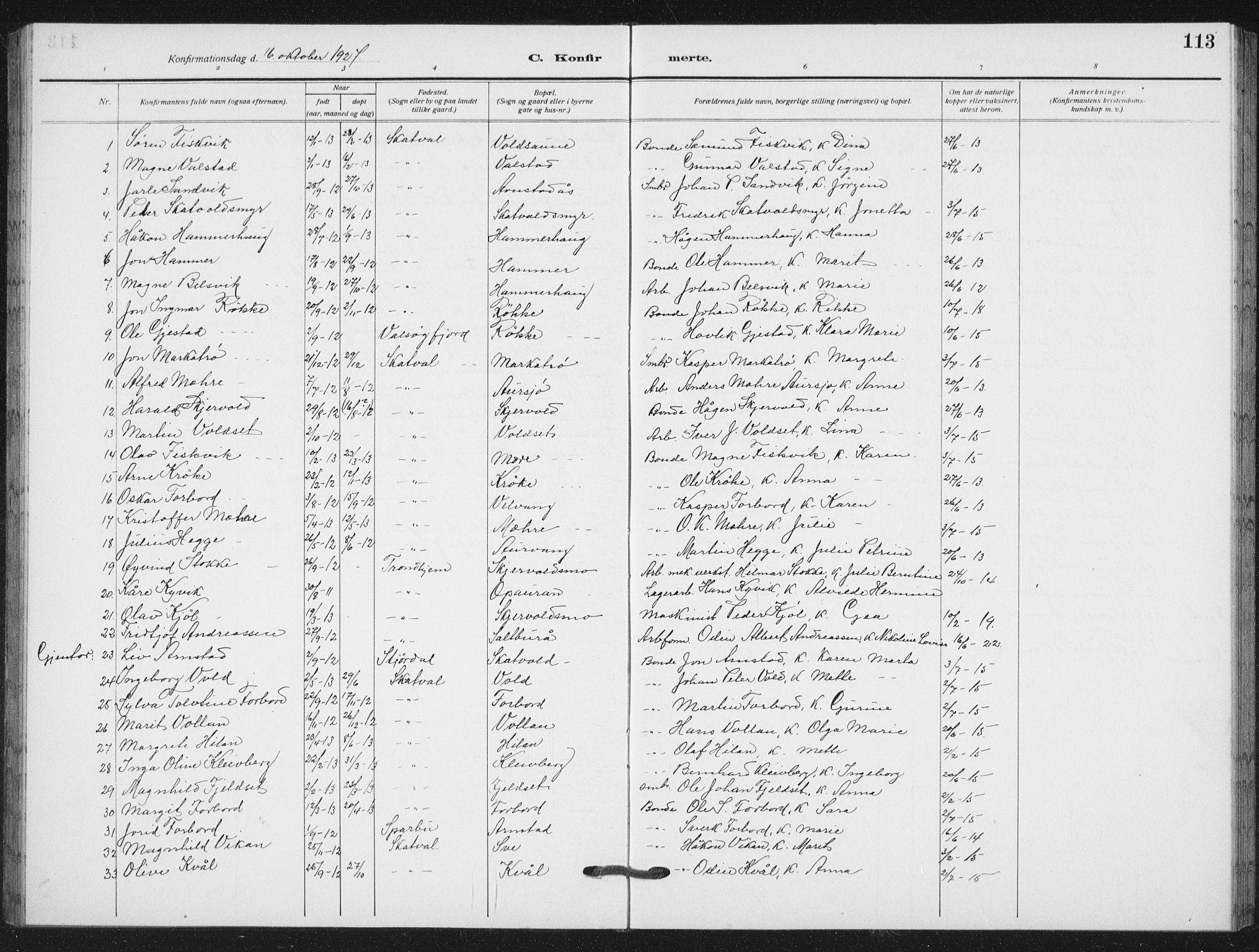 Ministerialprotokoller, klokkerbøker og fødselsregistre - Nord-Trøndelag, SAT/A-1458/712/L0104: Parish register (copy) no. 712C02, 1917-1939, p. 113