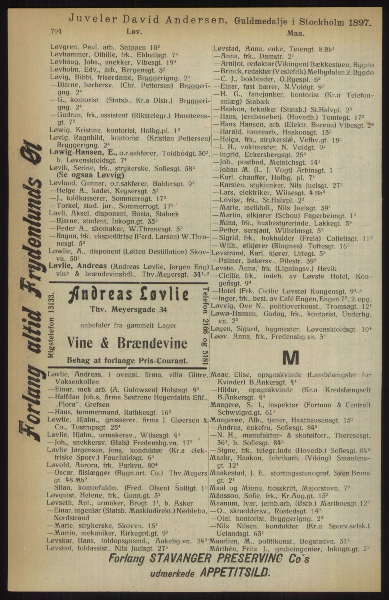 Kristiania/Oslo adressebok, PUBL/-, 1914, p. 794