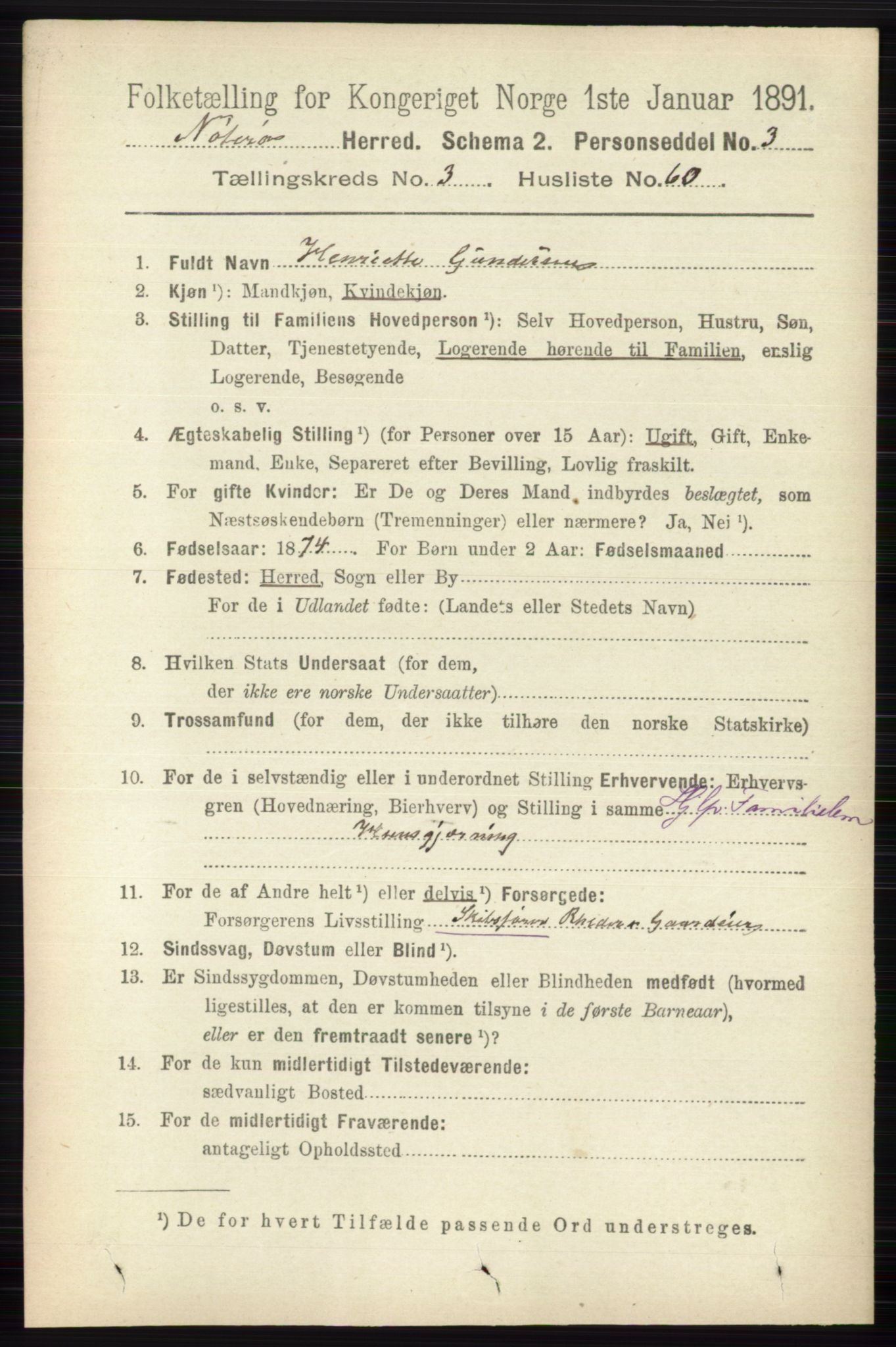 RA, 1891 census for 0722 Nøtterøy, 1891, p. 1933