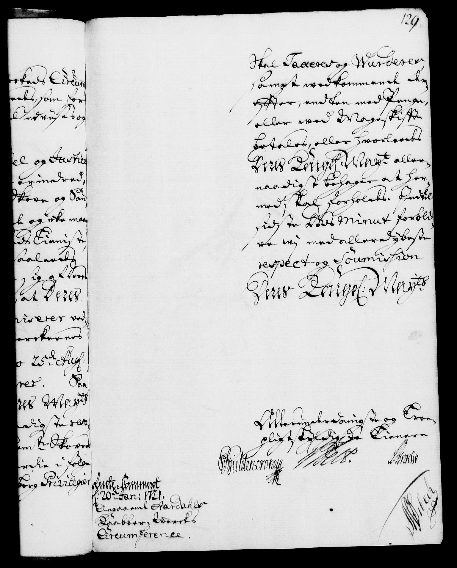 Rentekammeret, Kammerkanselliet, RA/EA-3111/G/Gf/Gfa/L0004: Norsk relasjons- og resolusjonsprotokoll (merket RK 52.4), 1721, p. 129