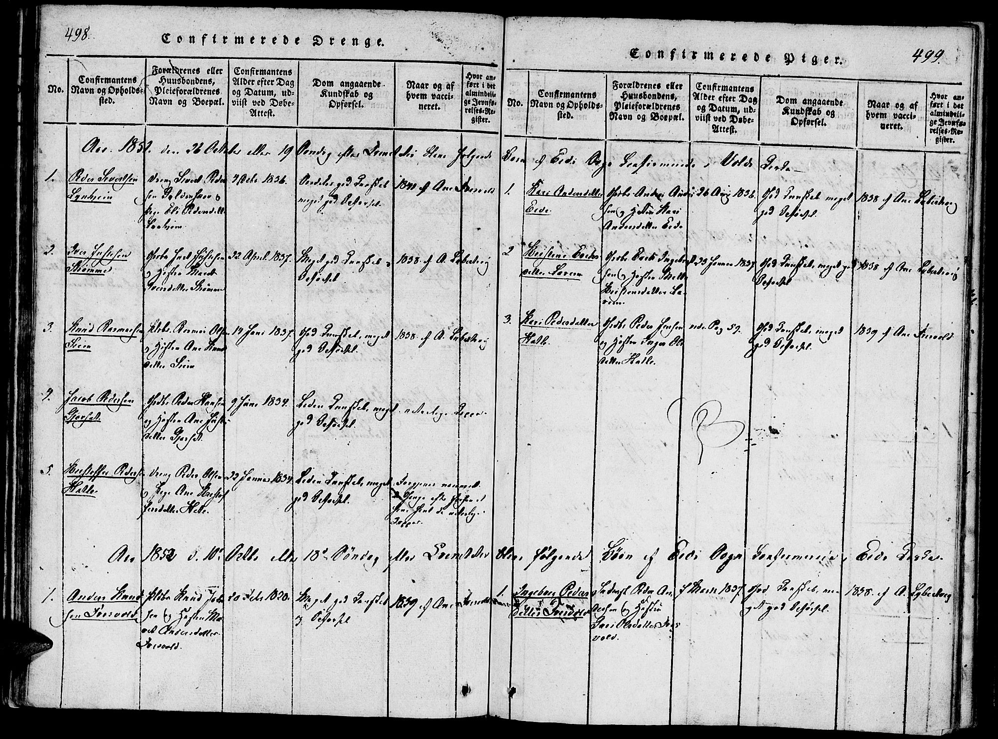 Ministerialprotokoller, klokkerbøker og fødselsregistre - Møre og Romsdal, SAT/A-1454/542/L0551: Parish register (official) no. 542A01, 1818-1853, p. 498-499