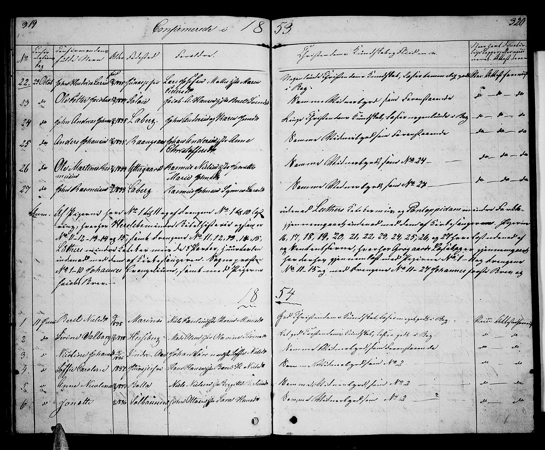 Ibestad sokneprestembete, SATØ/S-0077/H/Ha/Hab/L0004klokker: Parish register (copy) no. 4, 1852-1860, p. 319-320