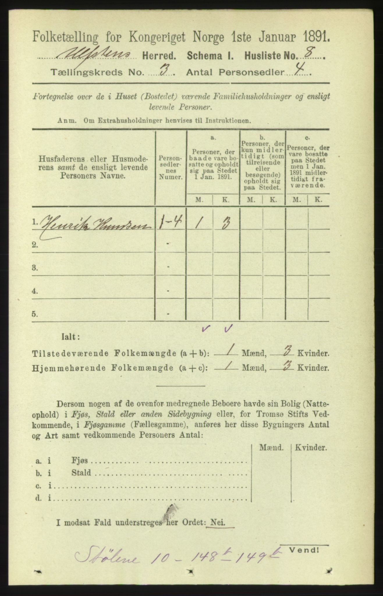 RA, 1891 census for 1516 Ulstein, 1891, p. 736