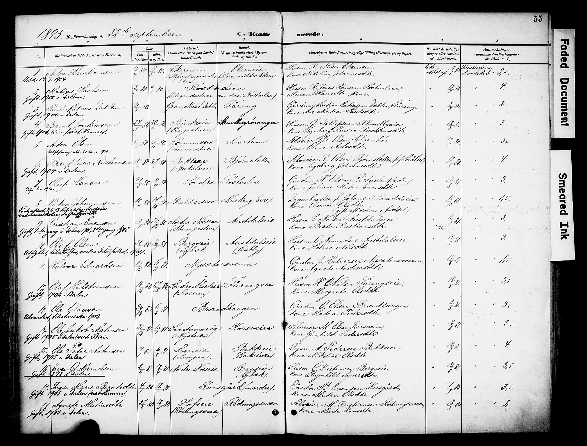 Biri prestekontor, SAH/PREST-096/H/Ha/Haa/L0008: Parish register (official) no. 8, 1894-1901, p. 55