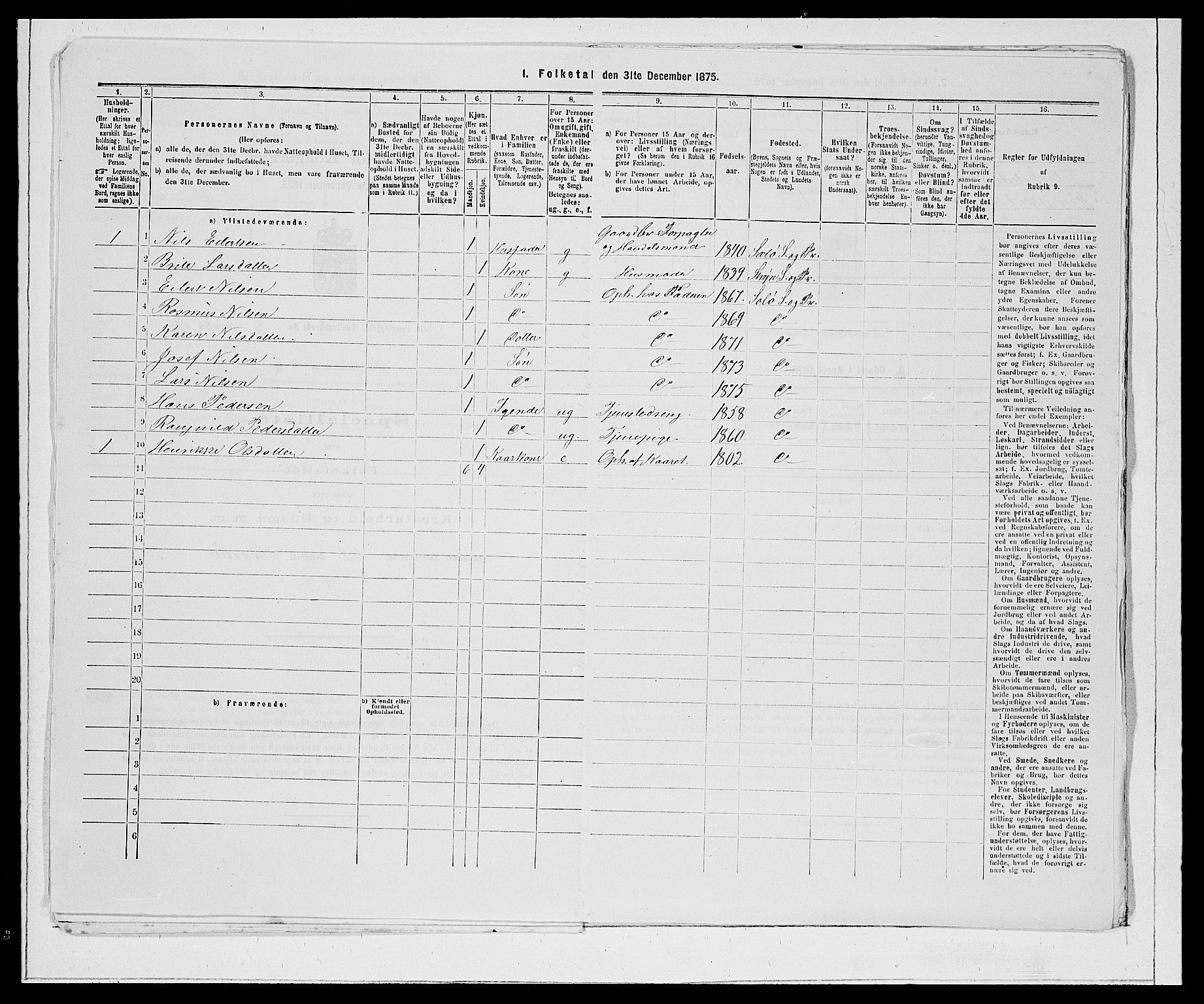 SAB, 1875 Census for 1441P Selje, 1875, p. 945