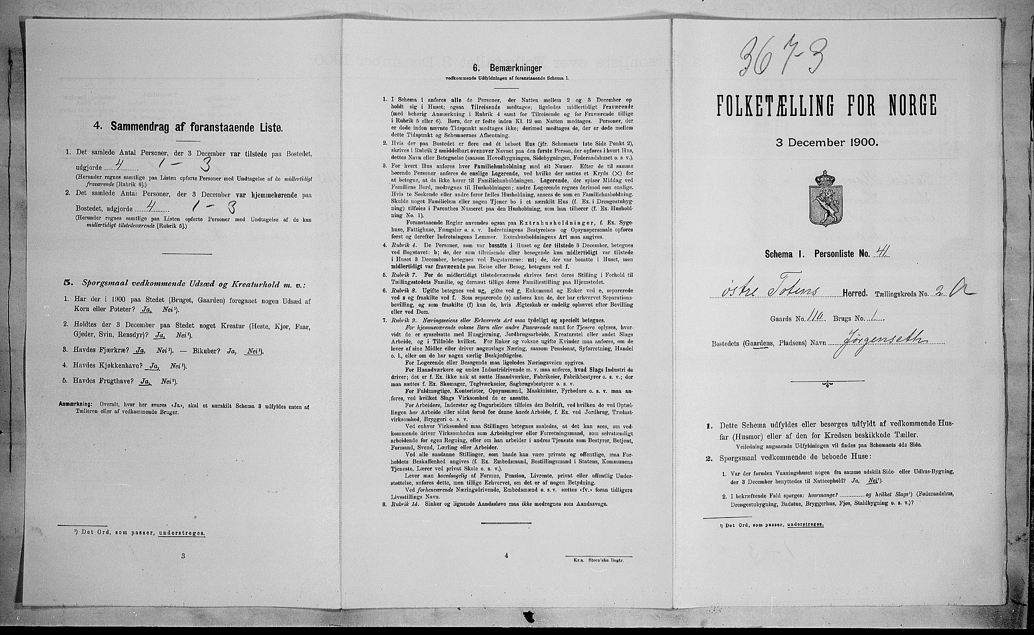 SAH, 1900 census for Østre Toten, 1900, p. 425