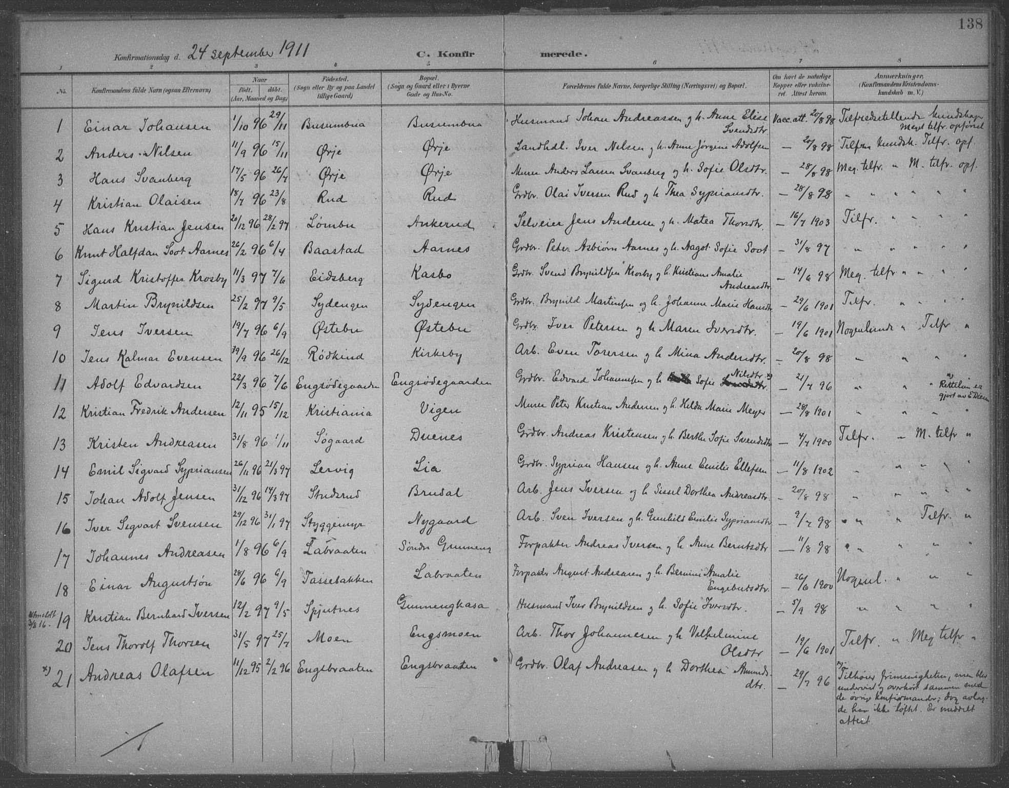 Aremark prestekontor Kirkebøker, SAO/A-10899/F/Fb/L0005: Parish register (official) no. II 5, 1895-1919, p. 138