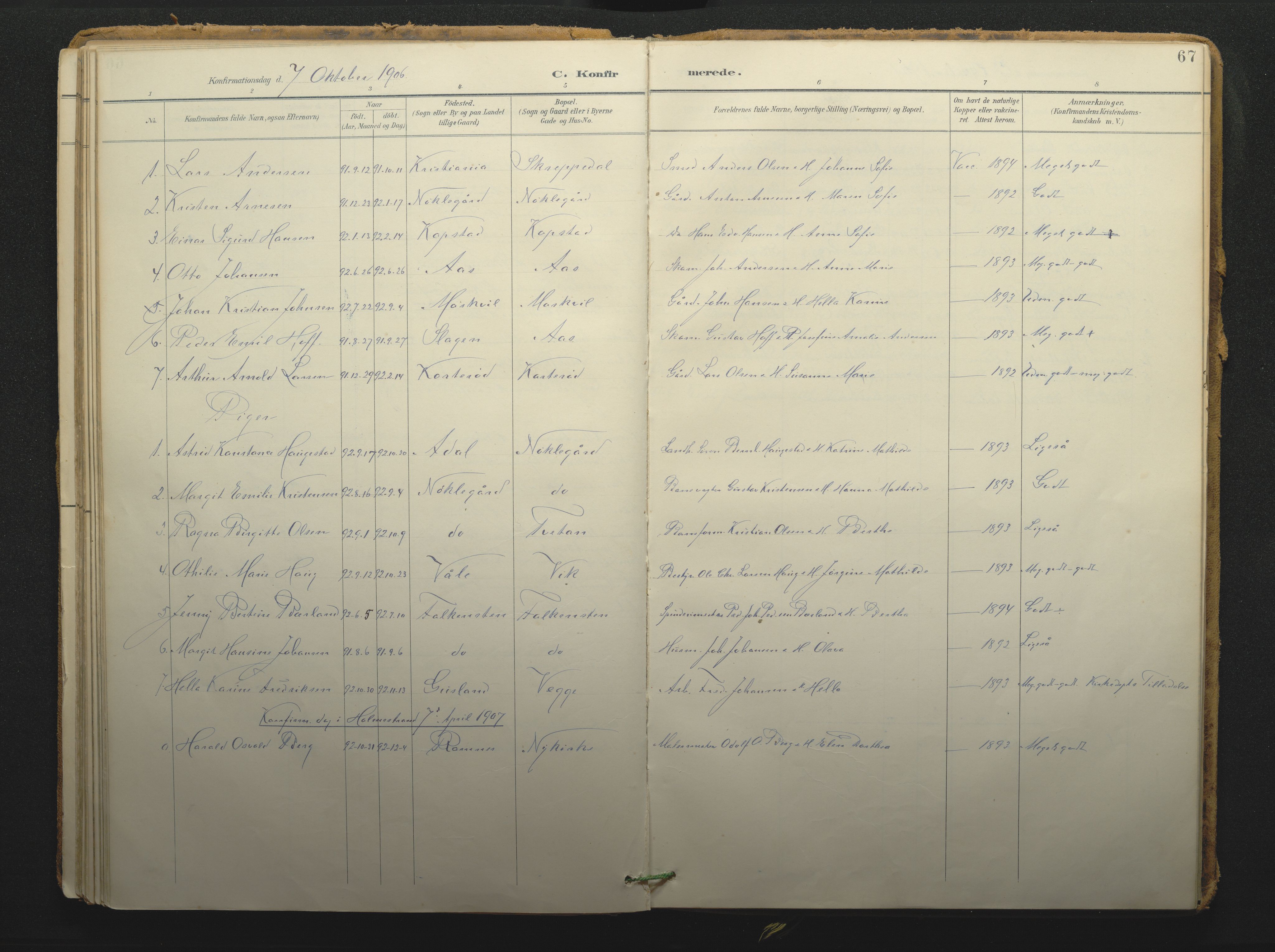 Borre kirkebøker, AV/SAKO-A-338/F/Fc/L0003: Parish register (official) no. III 3, 1896-1919, p. 67