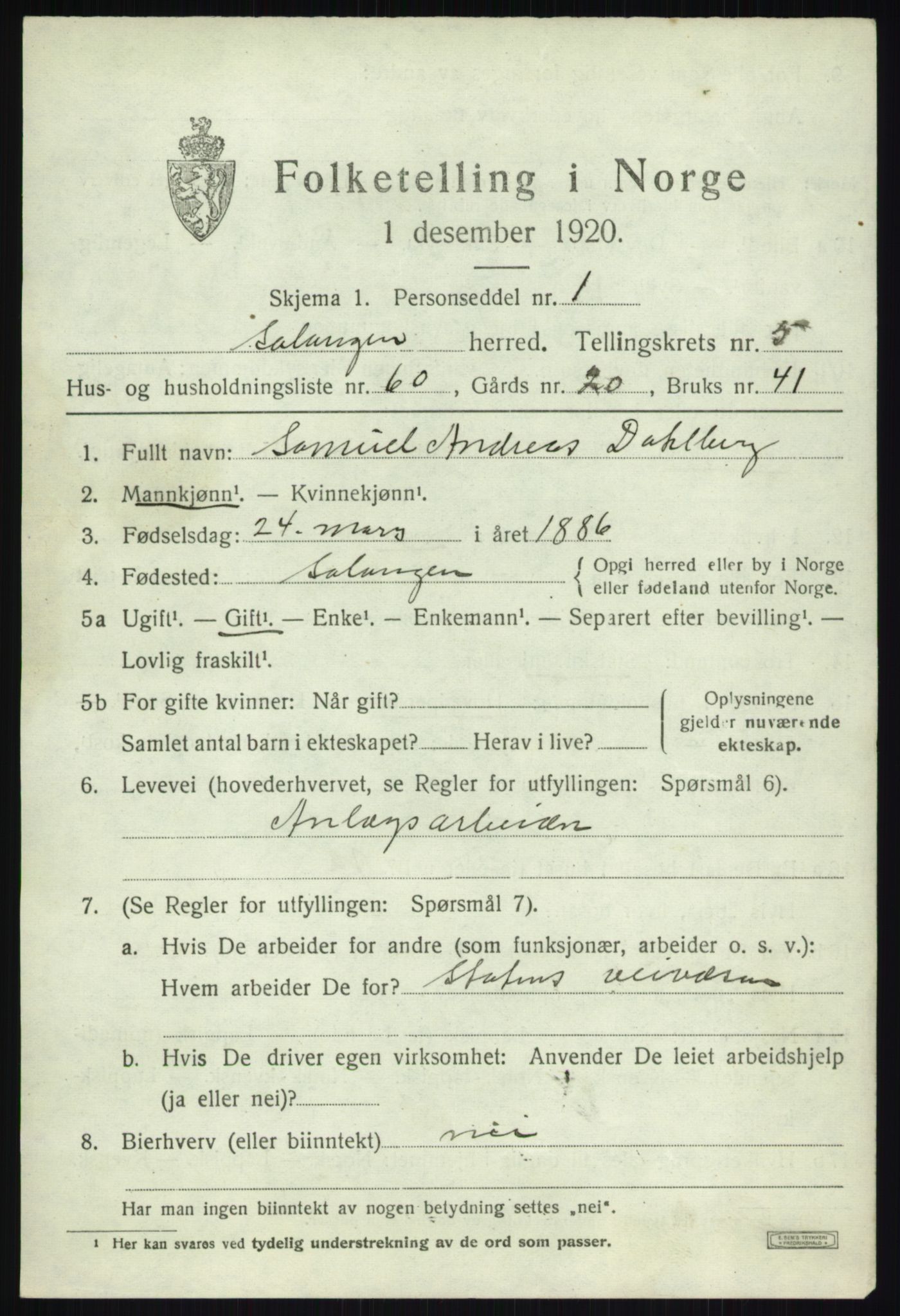 SATØ, 1920 census for Salangen, 1920, p. 4094