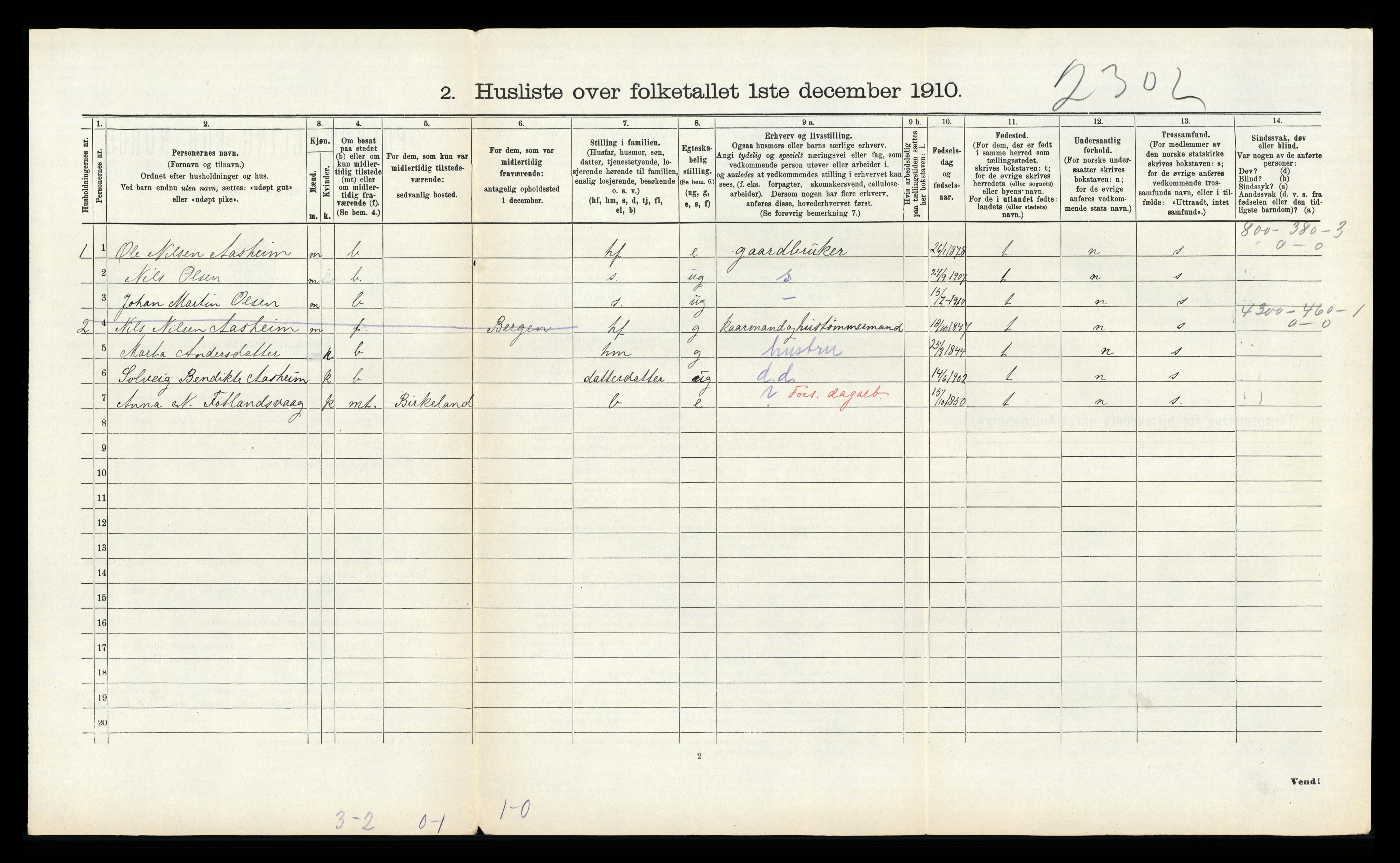 RA, 1910 census for Hosanger, 1910, p. 267