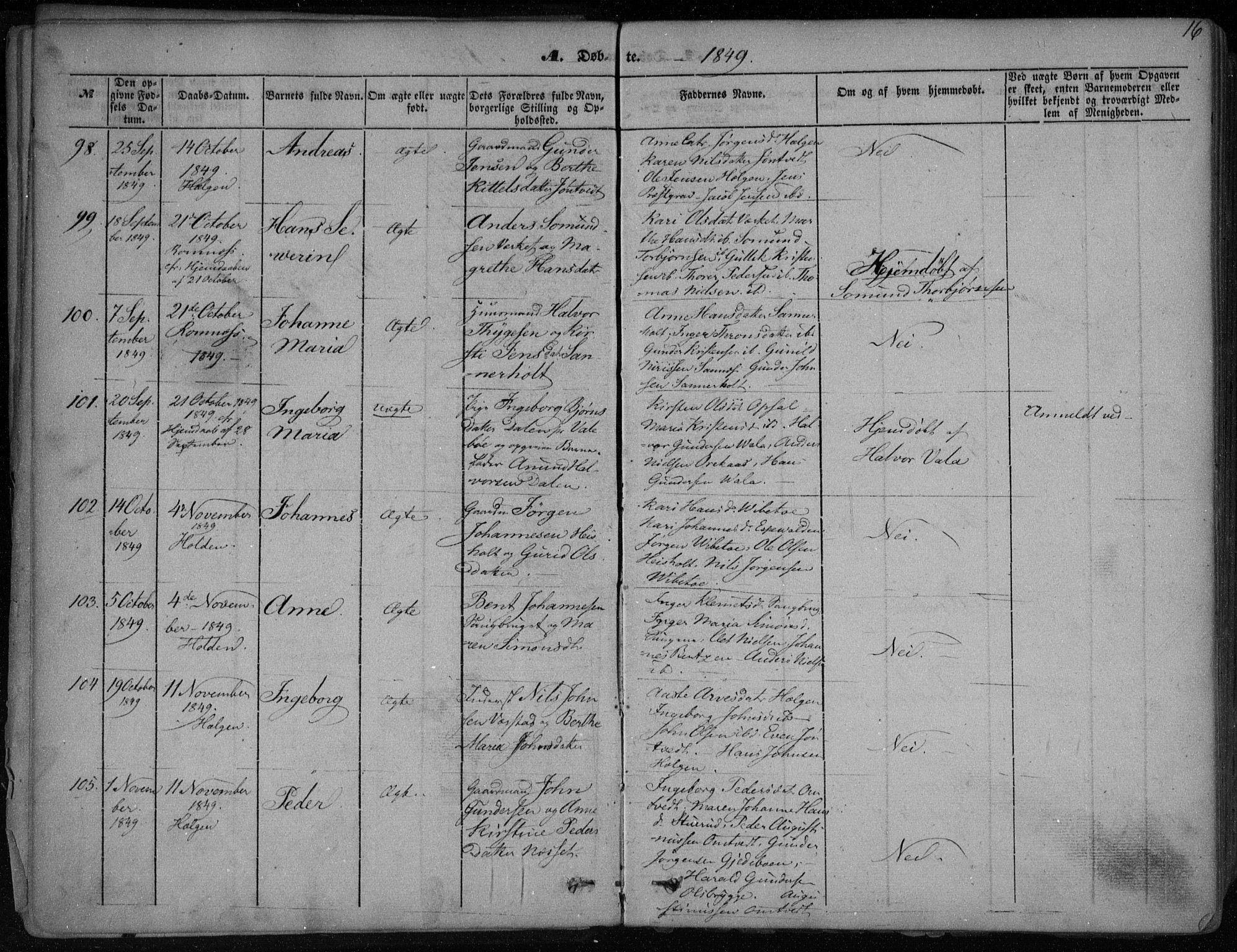 Holla kirkebøker, AV/SAKO-A-272/F/Fa/L0005: Parish register (official) no. 5, 1849-1860, p. 16