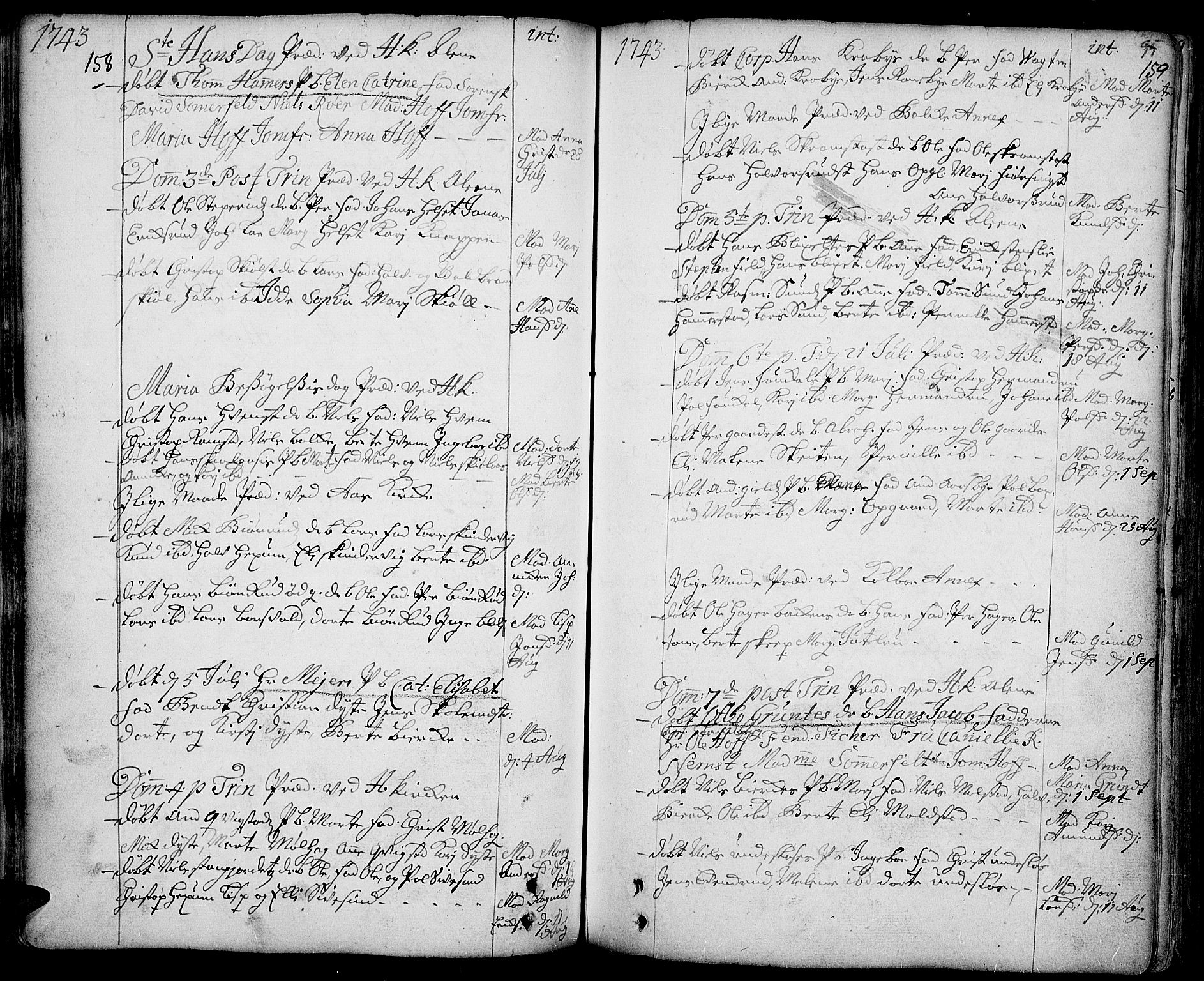 Toten prestekontor, SAH/PREST-102/H/Ha/Haa/L0003: Parish register (official) no. 3, 1734-1751, p. 158-159