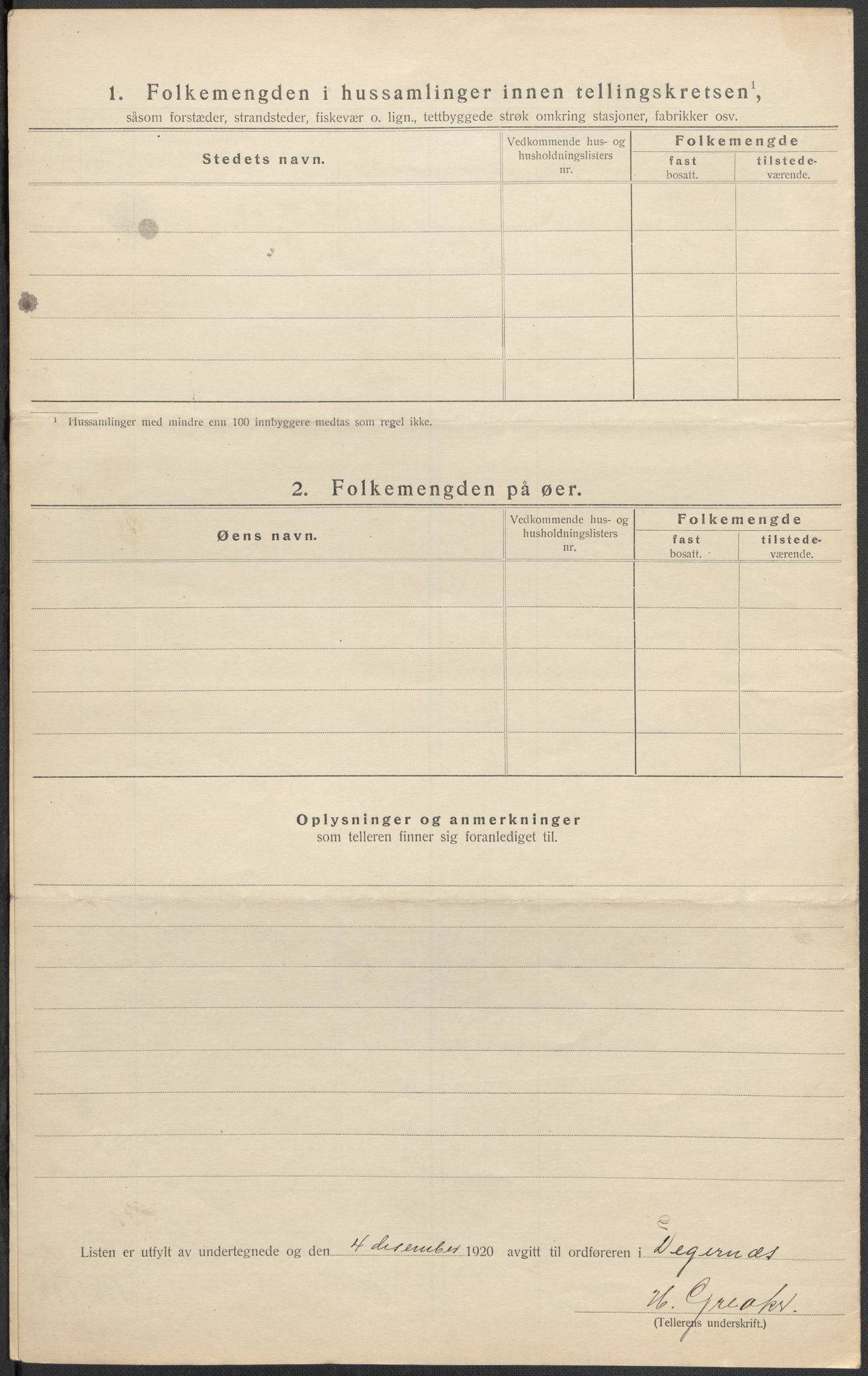 SAO, 1920 census for Degernes, 1920, p. 20