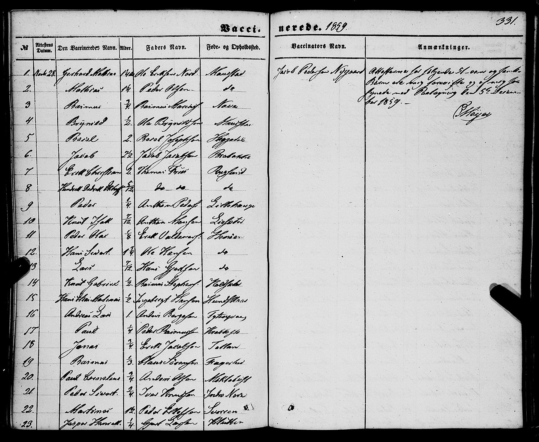 Davik sokneprestembete, AV/SAB-A-79701/H/Haa/Haaa/L0005: Parish register (official) no. A 5, 1850-1866, p. 331