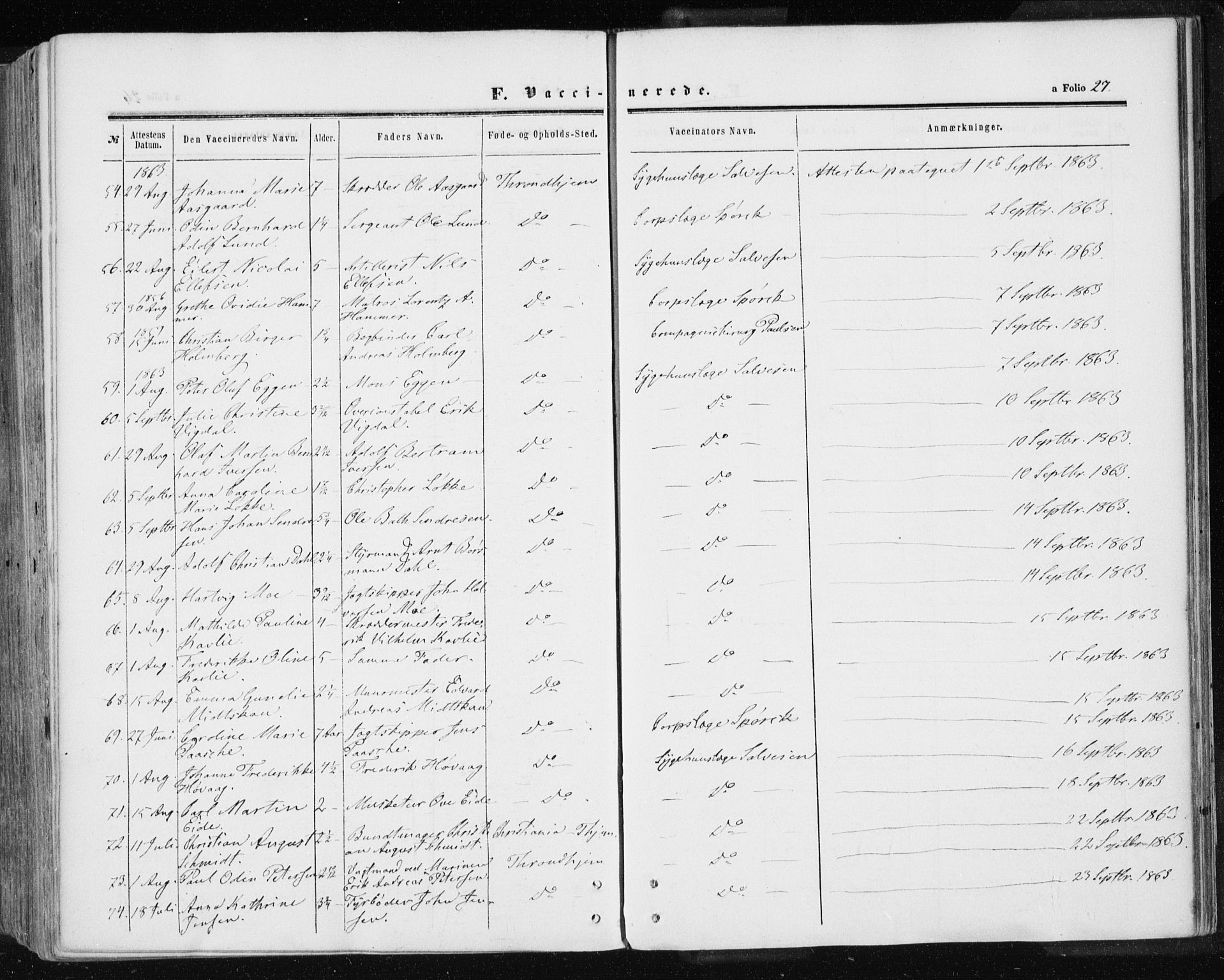 Ministerialprotokoller, klokkerbøker og fødselsregistre - Sør-Trøndelag, SAT/A-1456/601/L0053: Parish register (official) no. 601A21, 1857-1865, p. 27