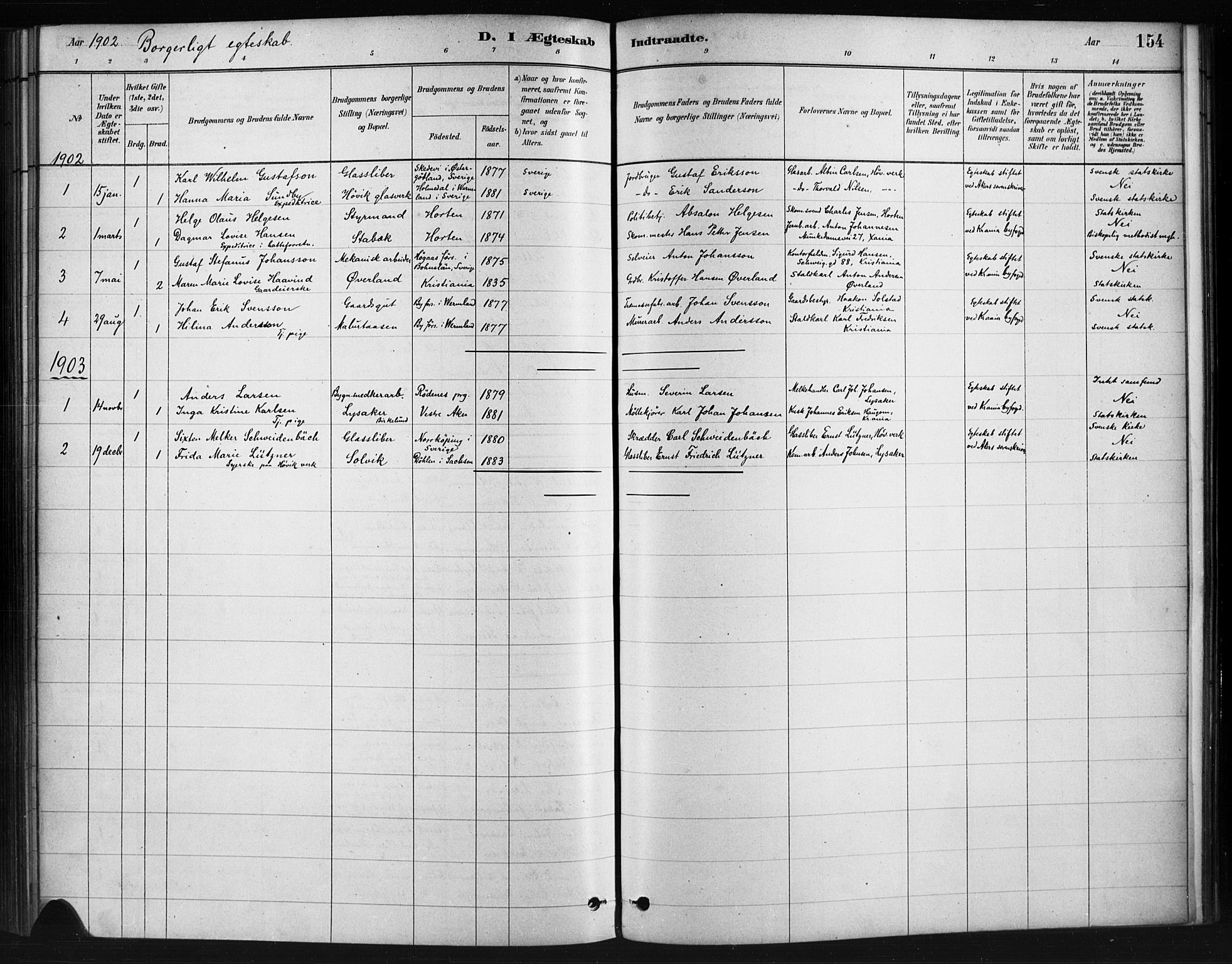 Asker prestekontor Kirkebøker, SAO/A-10256a/F/Fc/L0002: Parish register (official) no. III 2, 1879-1904, p. 154