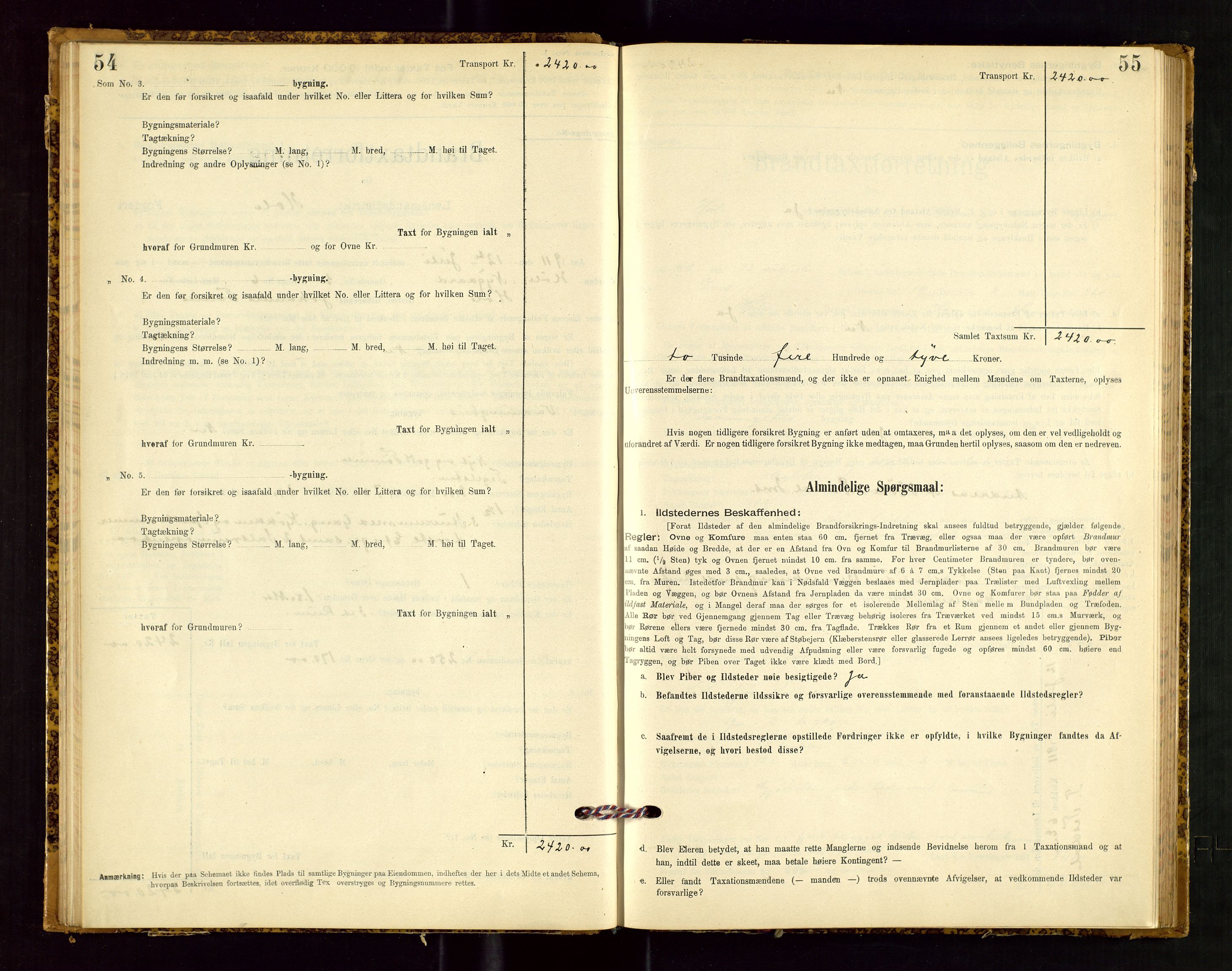 Høle og Forsand lensmannskontor, AV/SAST-A-100127/Gob/L0001: "Brandtaxtprotokol" - skjematakst, 1897-1940, p. 54-55