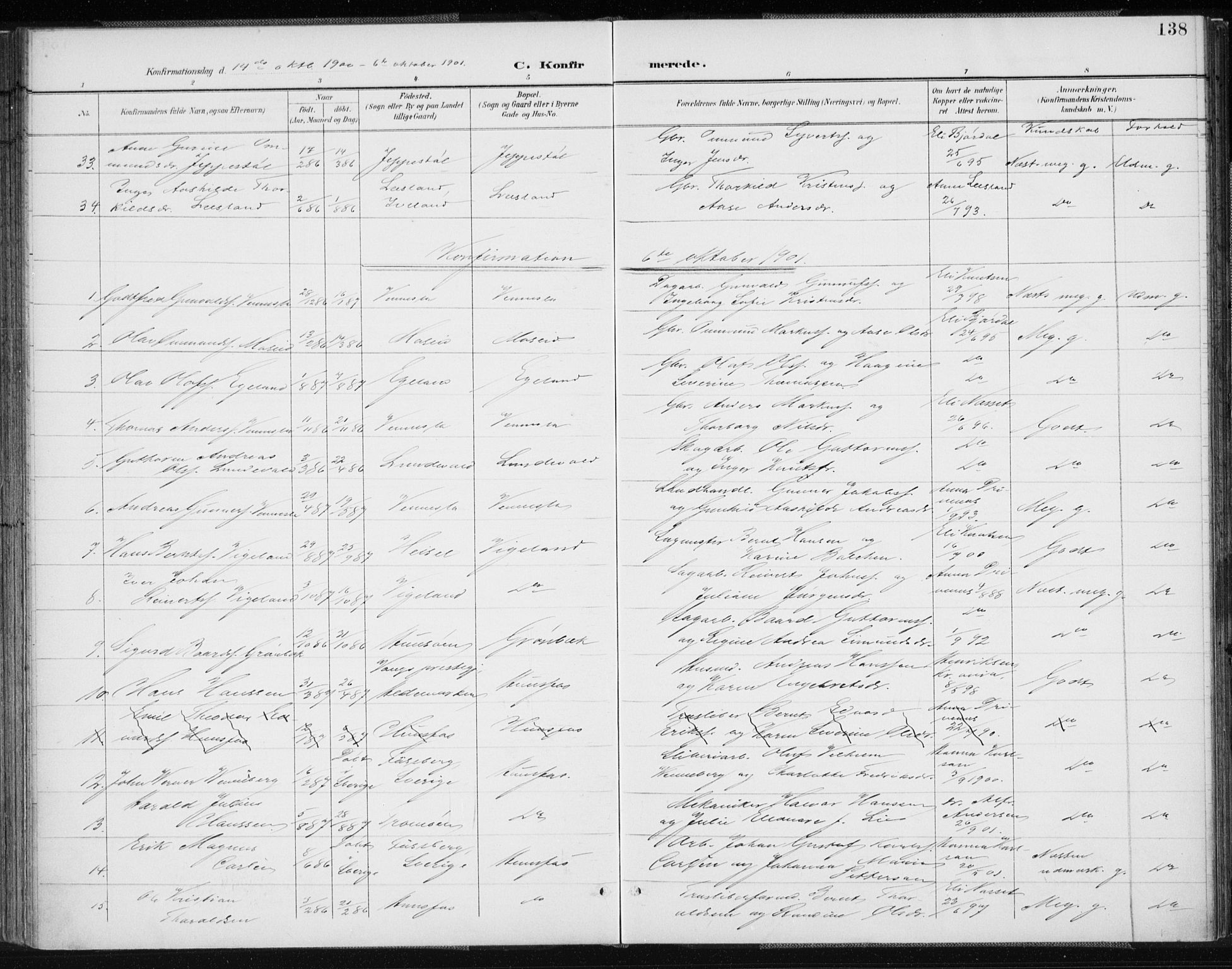 Vennesla sokneprestkontor, SAK/1111-0045/Fa/Fab/L0005: Parish register (official) no. A 5, 1897-1909, p. 138