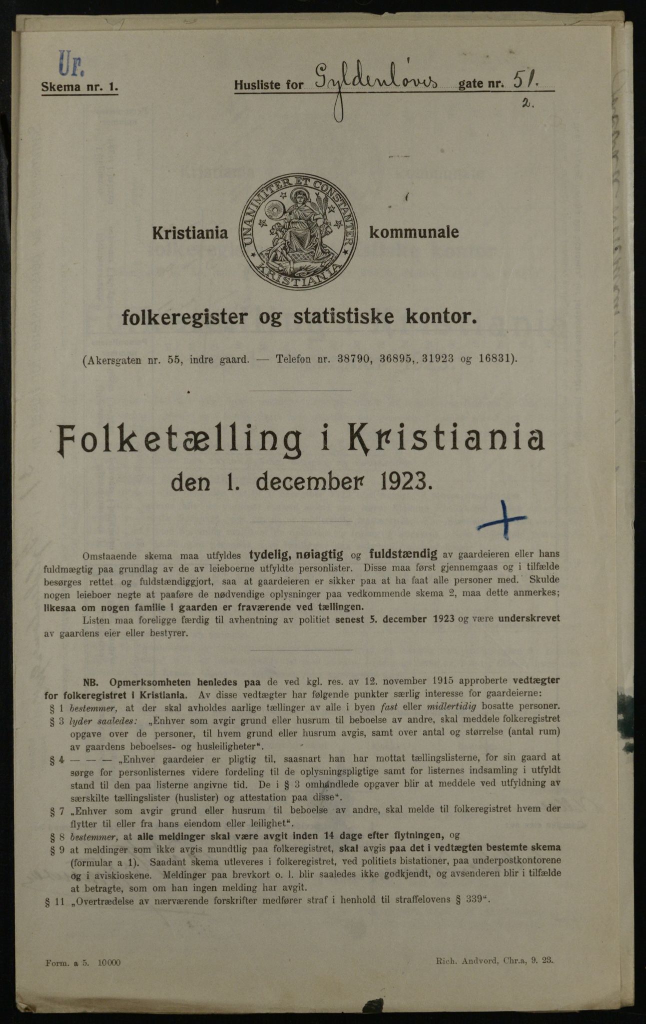 OBA, Municipal Census 1923 for Kristiania, 1923, p. 36580