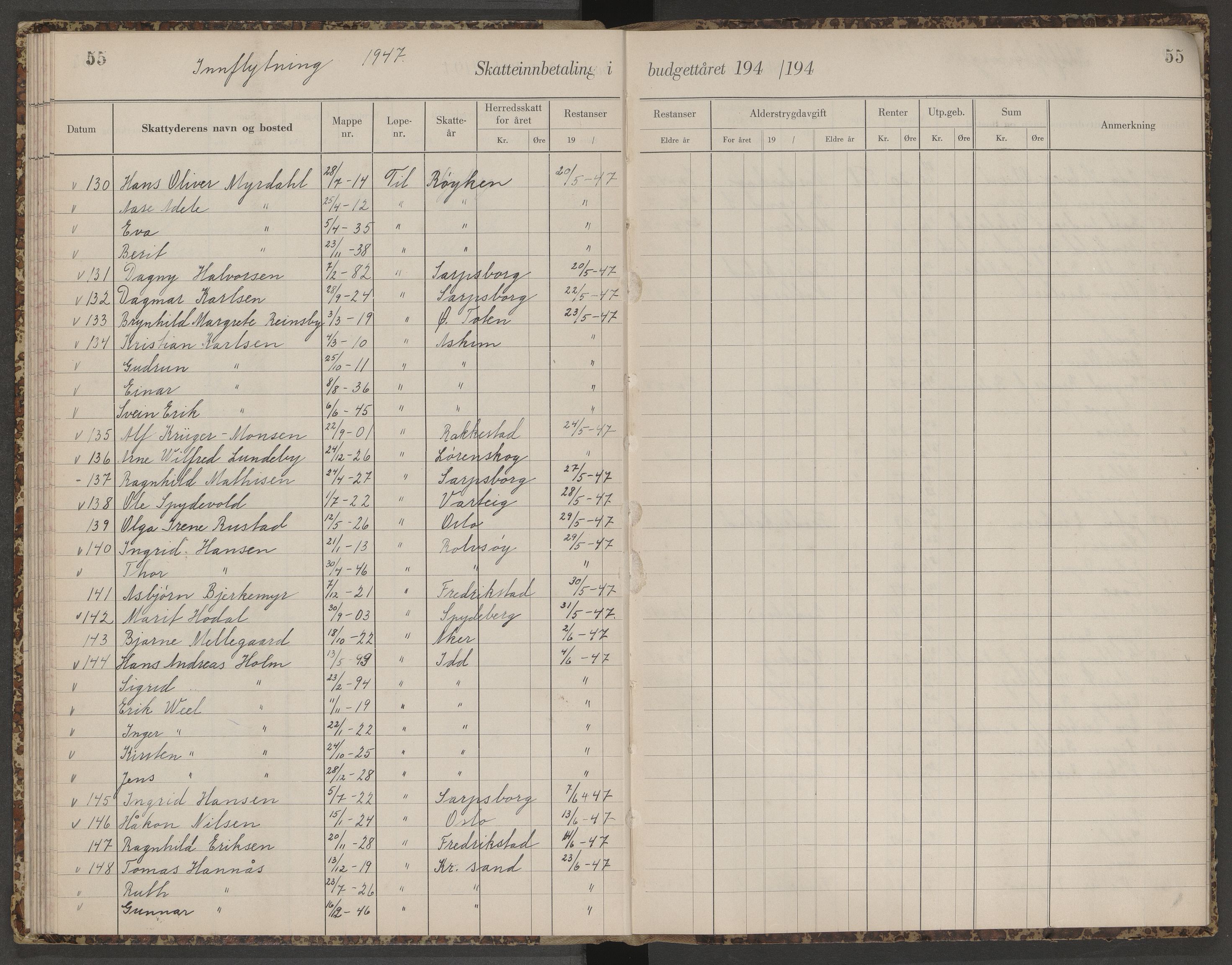 Skjeberg folkeregister, AV/SAO-A-10495/K/Ka/L0003: Fortegnelse over inn- og utflyttede, 1943-1947, p. 55