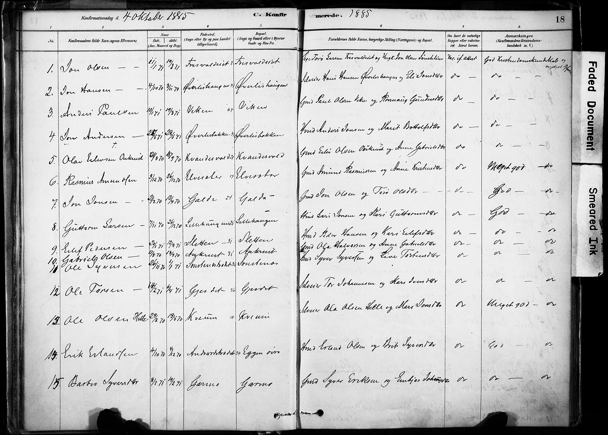 Lom prestekontor, SAH/PREST-070/K/L0009: Parish register (official) no. 9, 1878-1907, p. 18